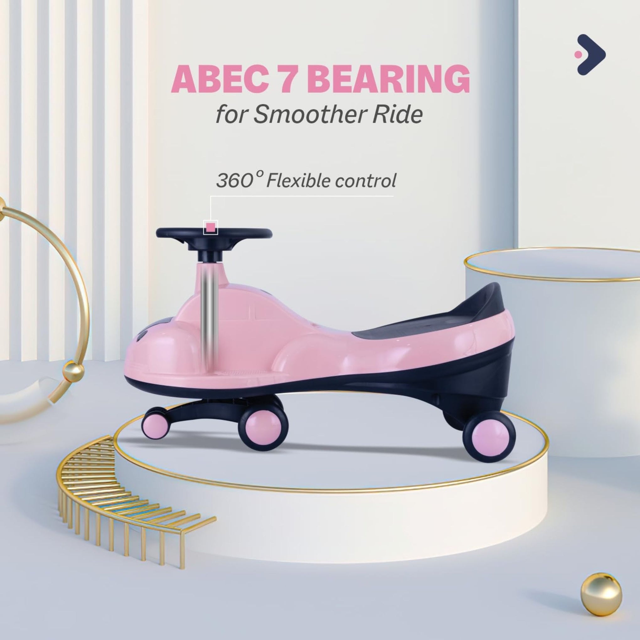 R for Rabbit Iya Iya Zippy Kids Swing Car, Scratch Free PVC Wheels with ABEC7 Bearing, Ride on Magic Toy Car for Kids Suitable for 3+ Years Boys & Girls, Upto 75 Kgs (Pink)