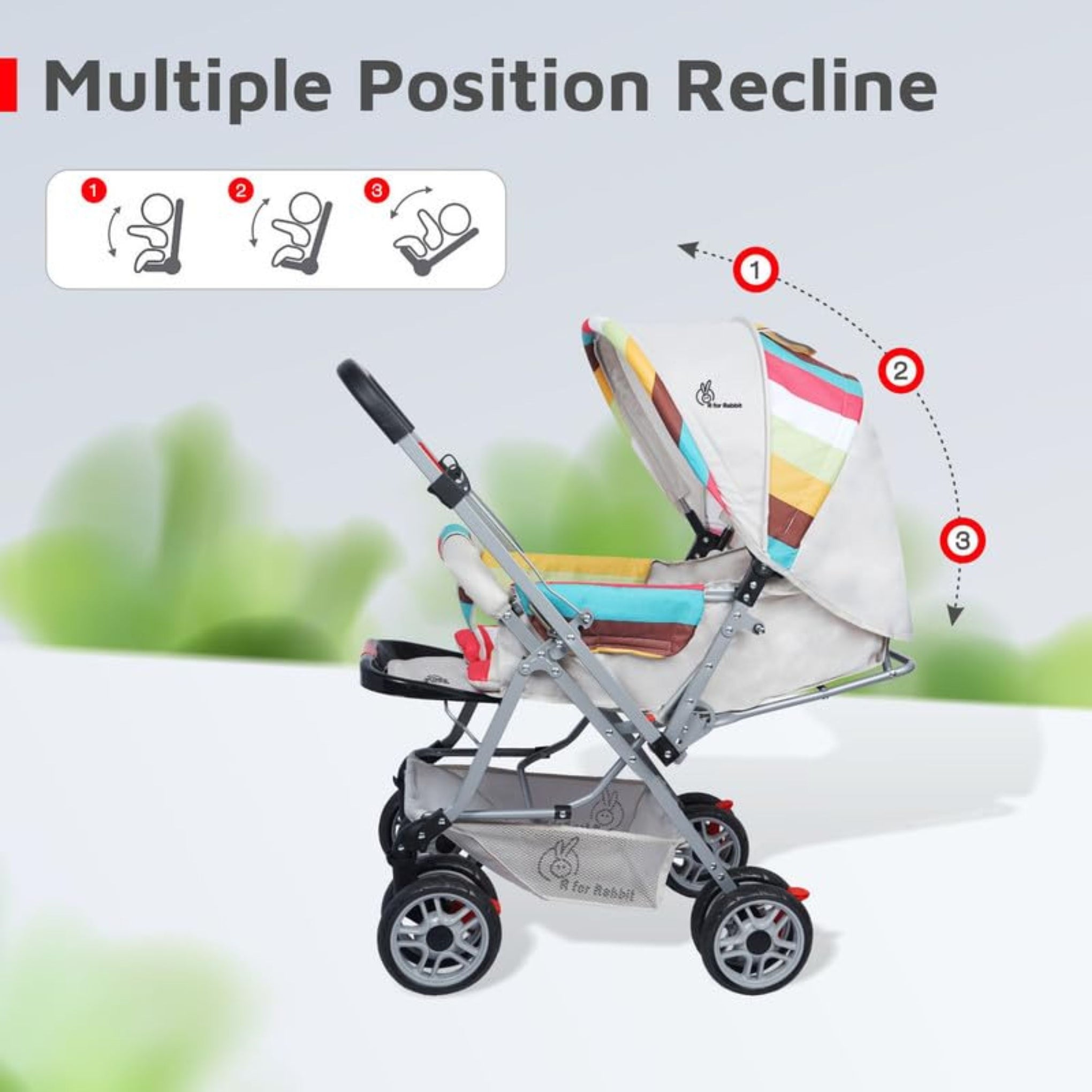 R for Rabbit Lollipop Lite Baby Stroller for 0 to 3 Years Pram with 5 Point Safety Harness, Reversible Handlebar & Cushioned Seat with 3 Level Seats Recline/Lightweight Stroller for Kids (Rainbow)