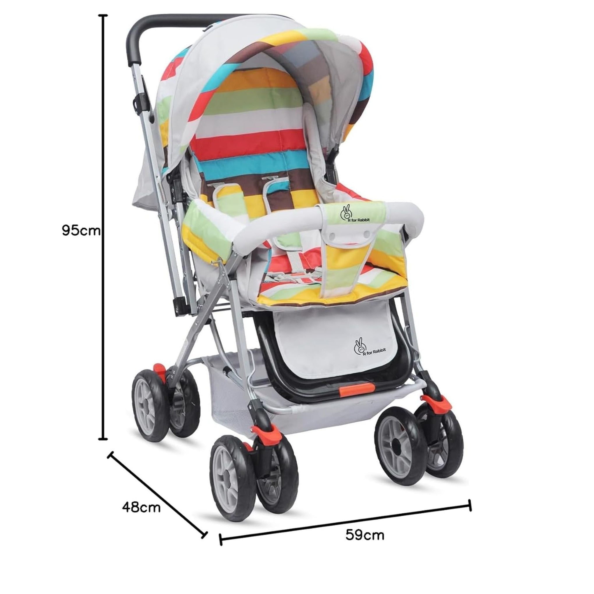 R for Rabbit Lollipop Lite Baby Stroller for 0 to 3 Years Pram with 5 Point Safety Harness, Reversible Handlebar & Cushioned Seat with 3 Level Seats Recline/Lightweight Stroller for Kids (Rainbow)