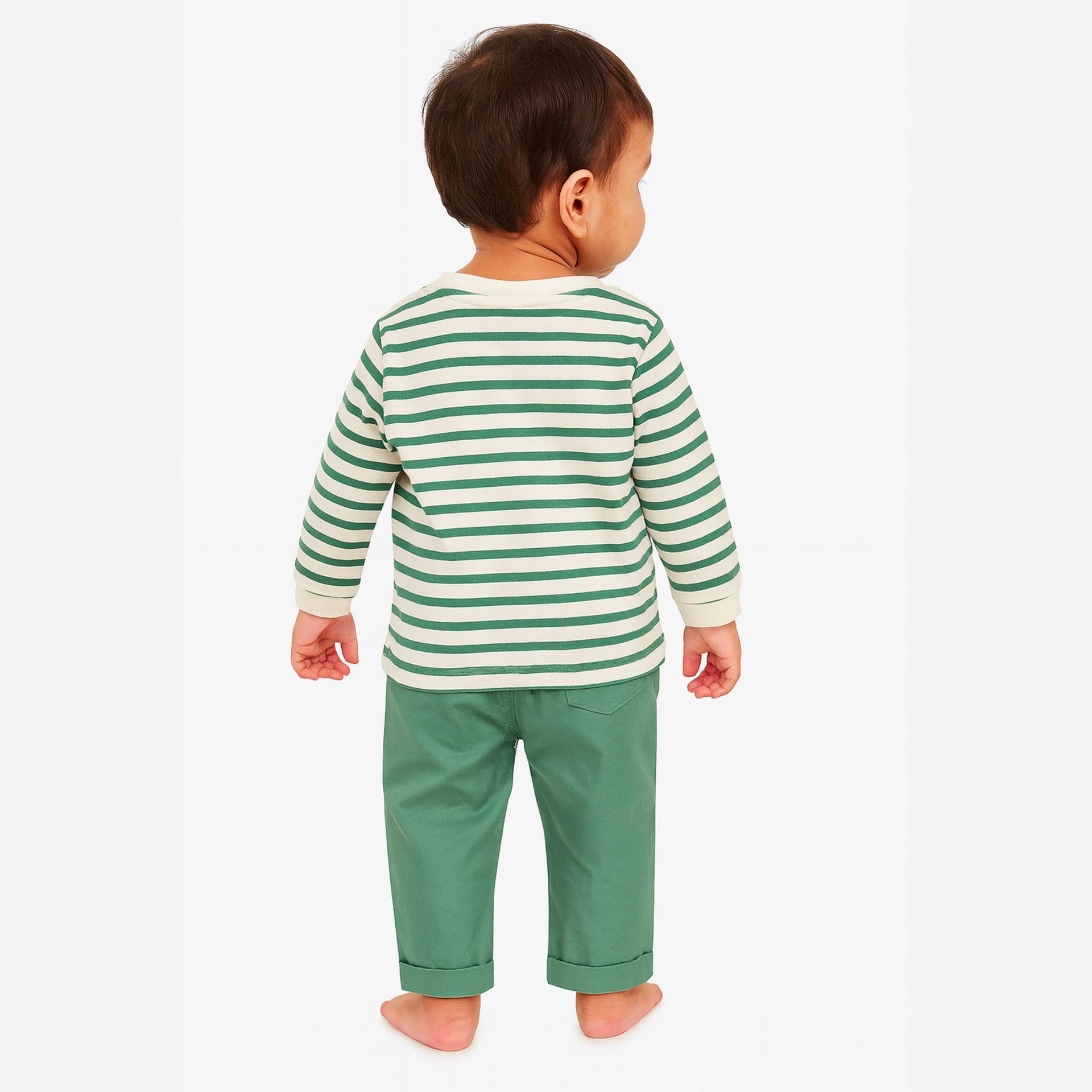 Ollypop “ROAR!” Striped Top & Solid Pants Set for Baby Boys (3–24 Months)
