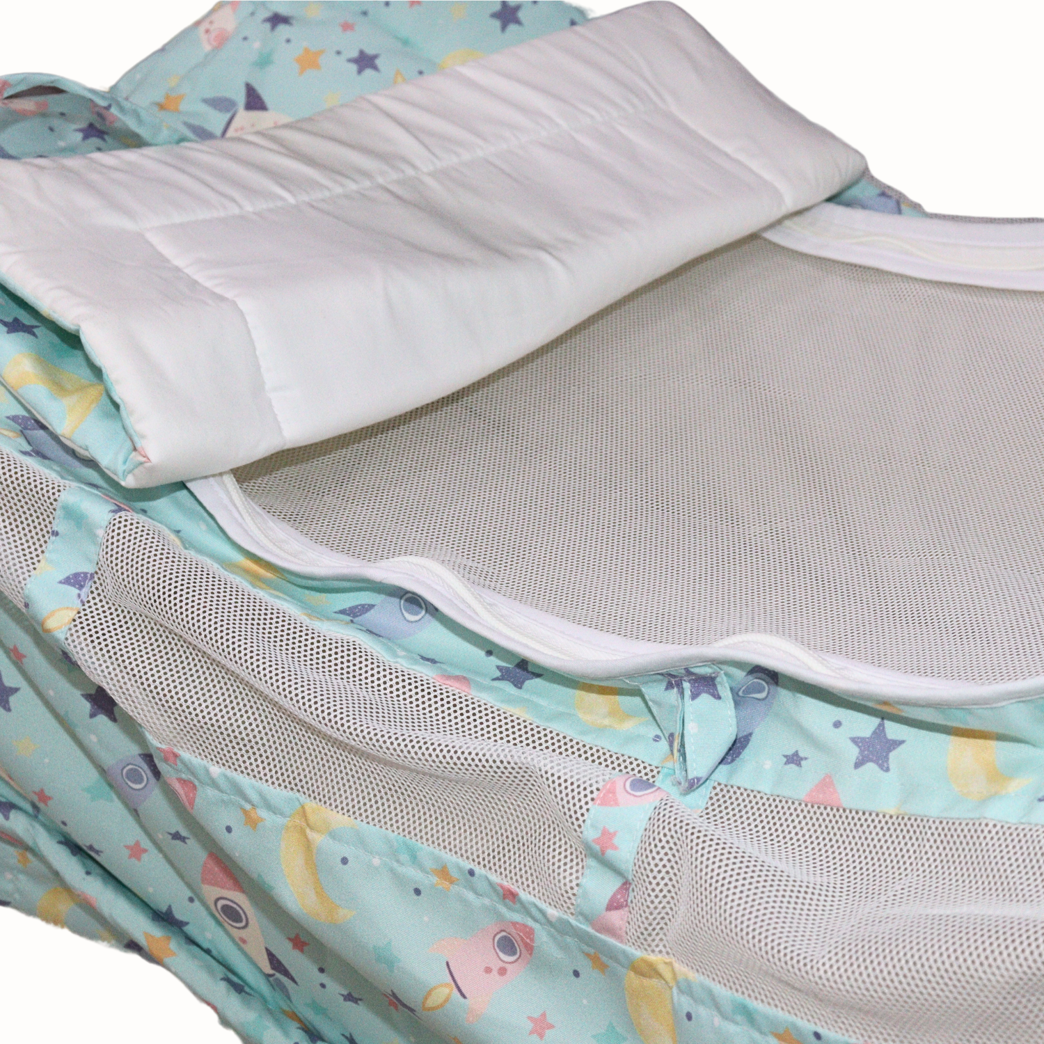 Smile Baby New Born Baby Khoya Cradle Cloth with Mosquito Net – Rocket Print Pure Cotton Baby Zoli Palana Hammock