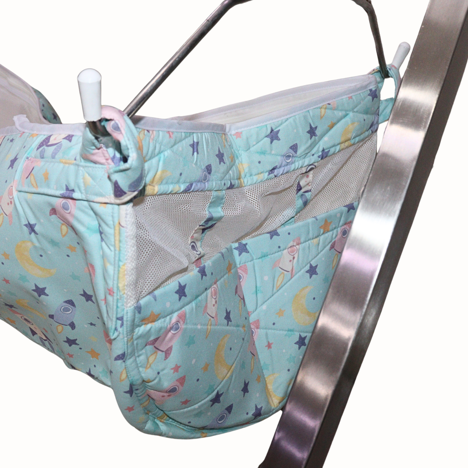 Smile Baby Rocket Moon Print Baby Cradle Cloth with Mosquito Net – Soft & Breathable Newborn Hammock