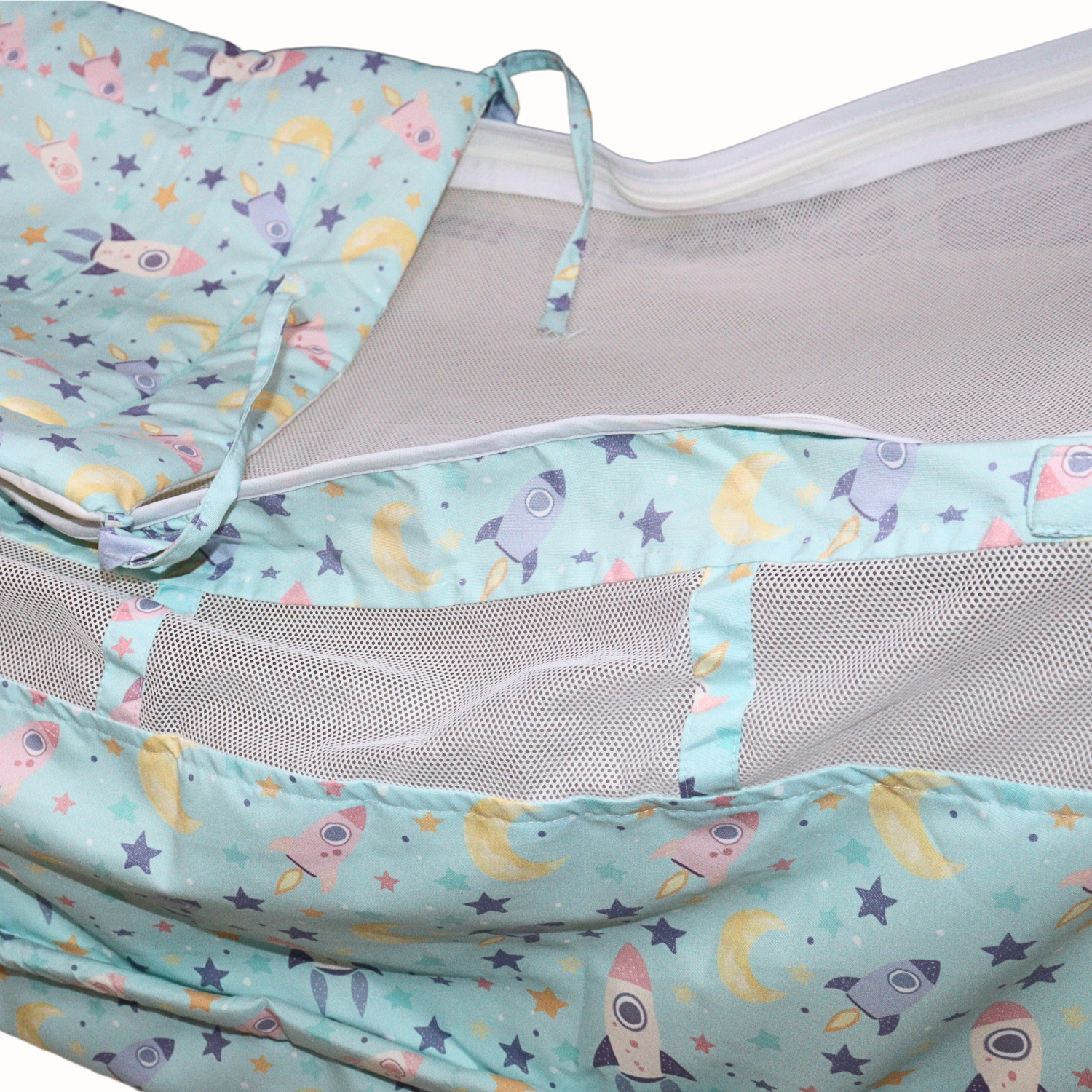 Smile Baby New Born Baby Khoya Cradle Cloth with Mosquito Net – Rocket Print Pure Cotton Baby Zoli Palana Hammock