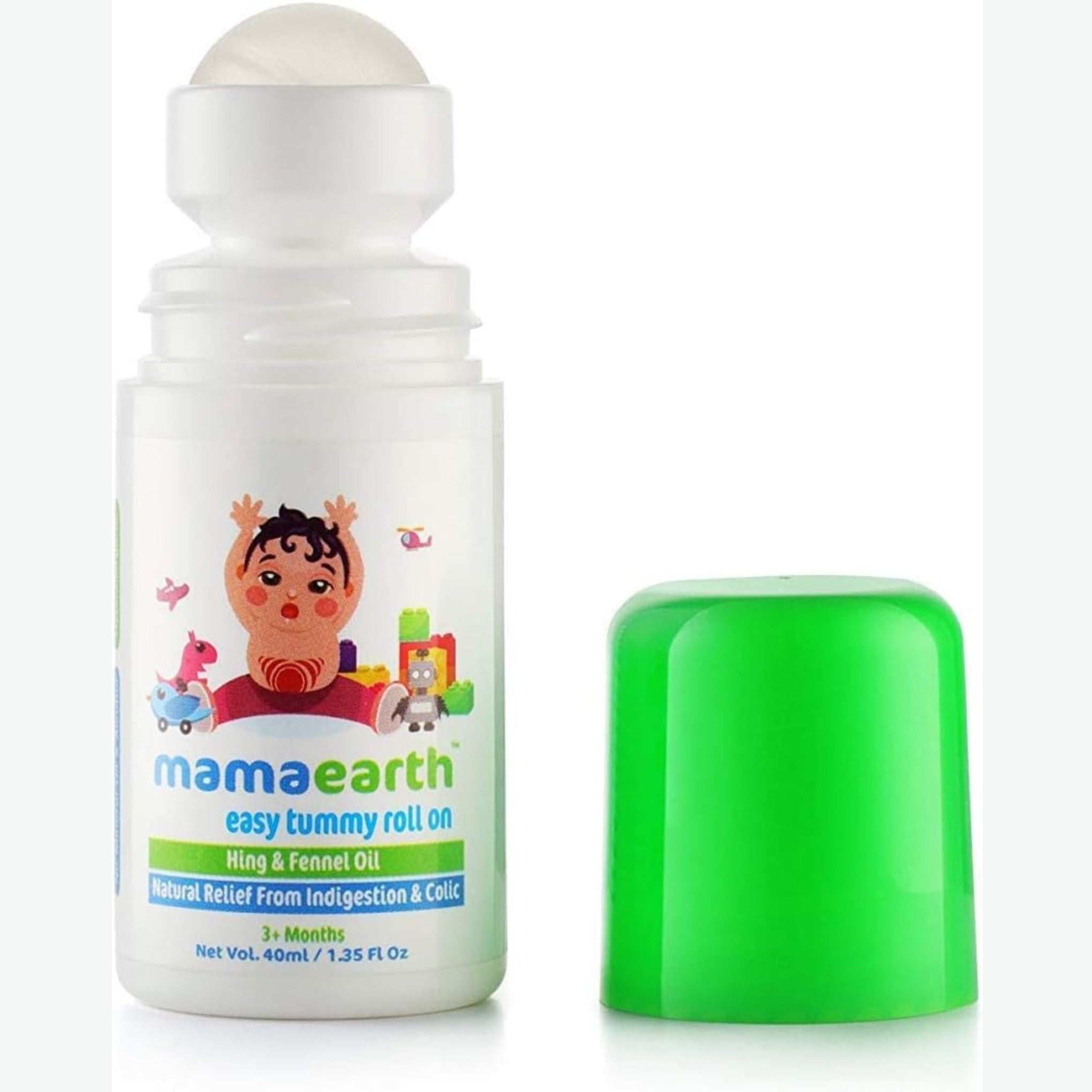Mamaearth Easy Tummy Roll On for Colic & Gas Relief with Hing & Fennel Oil Contain Glycerin | Shea Butter | Aloe Vera | Almond Oil 40ml (For external use)