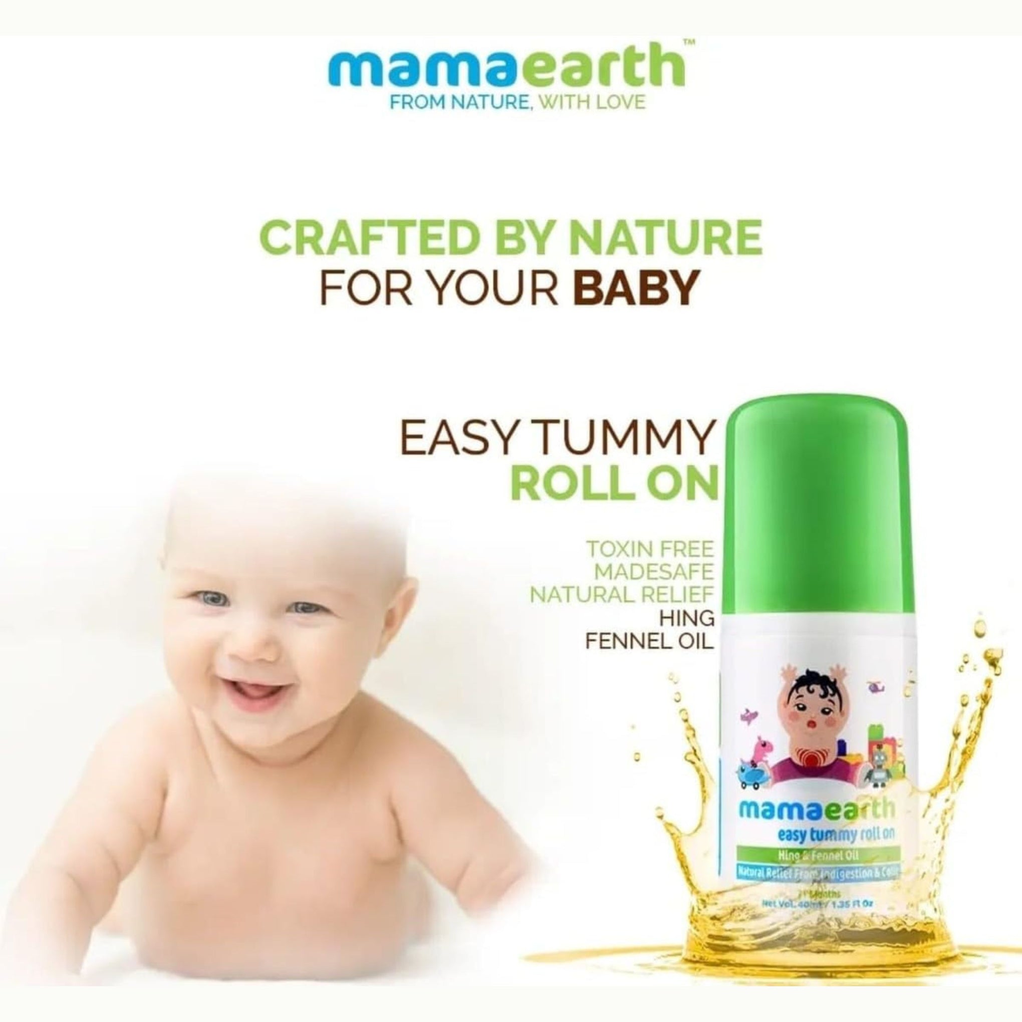 Mamaearth Easy Tummy Roll On for Colic & Gas Relief with Hing & Fennel Oil Contain Glycerin | Shea Butter | Aloe Vera | Almond Oil 40ml (For external use)