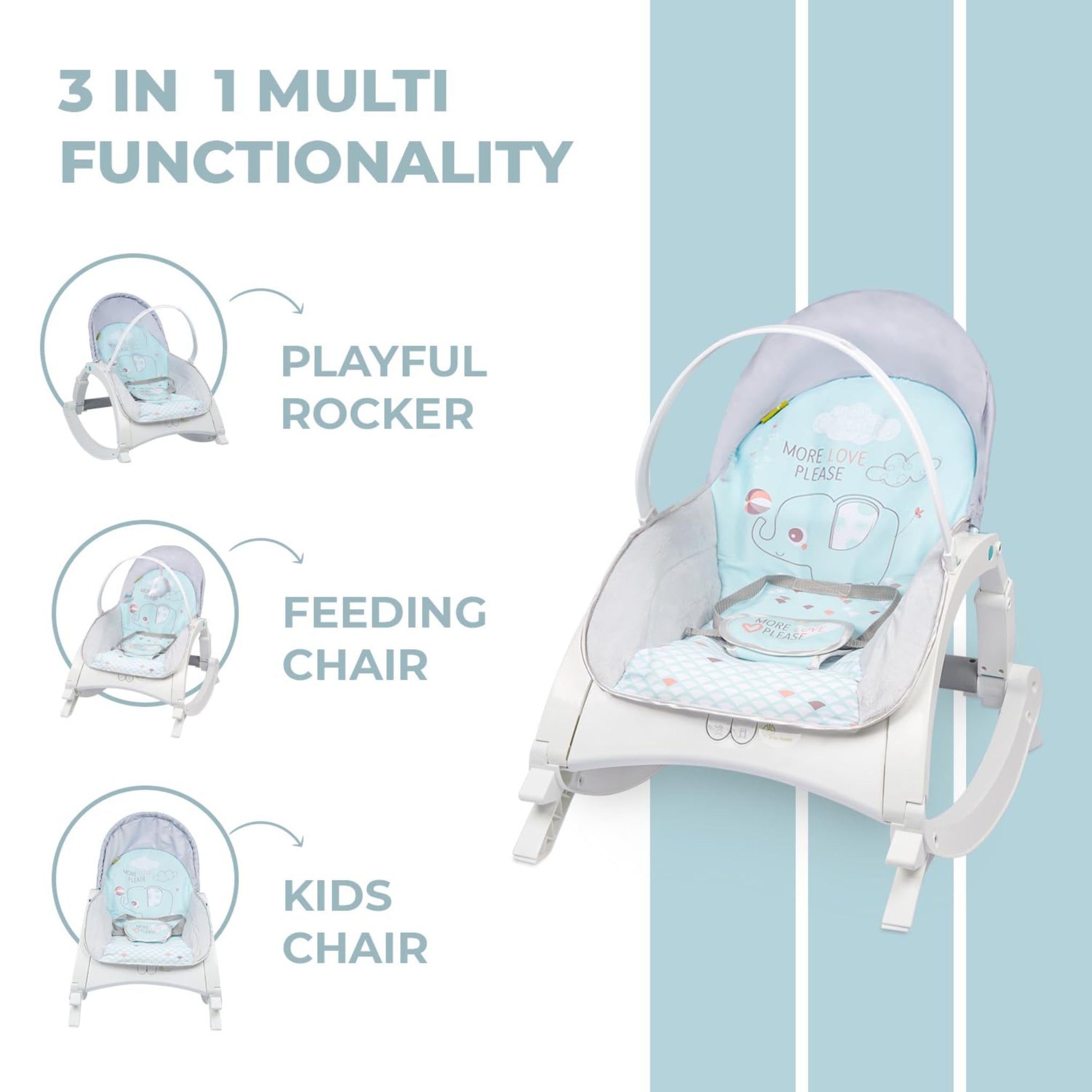 R for Rabbit Rock N Play Baby Rocker Baby Feeding Chair with Vibration and Soothing Music, Adjustable Backrest with Arc-Shaped Legs for Rocking Mode | 3 in 1 Functionality DetachableToy Bar (Green)
