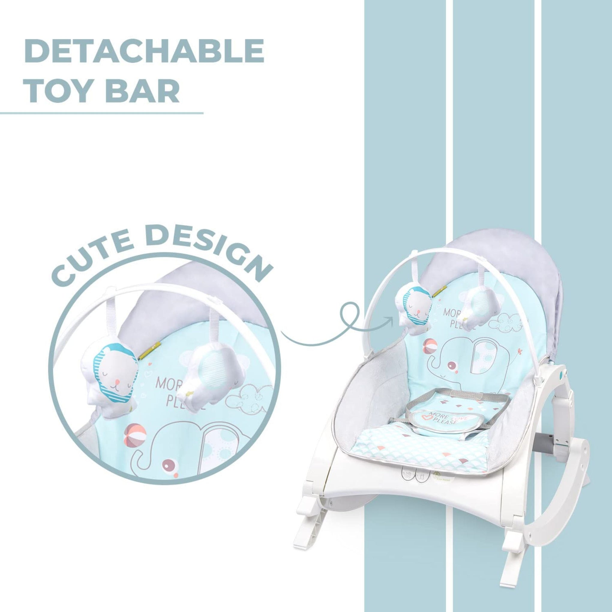 R for Rabbit Rock N Play Baby Rocker Baby Feeding Chair with Vibration and Soothing Music, Adjustable Backrest with Arc-Shaped Legs for Rocking Mode | 3 in 1 Functionality DetachableToy Bar (Green)