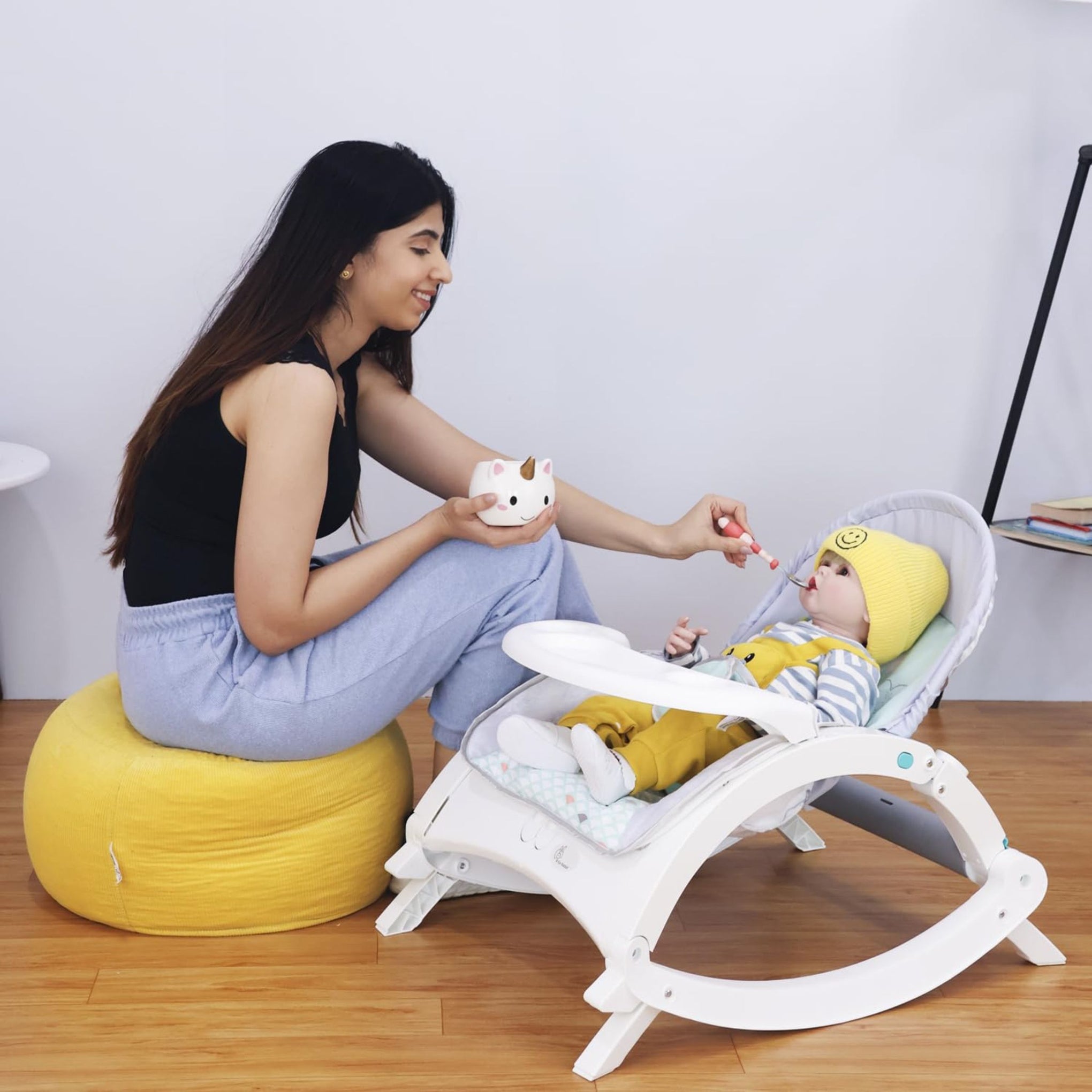 R for Rabbit Rock N Play Baby Rocker Baby Feeding Chair with Vibration and Soothing Music, Adjustable Backrest with Arc-Shaped Legs for Rocking Mode | 3 in 1 Functionality DetachableToy Bar (Green)