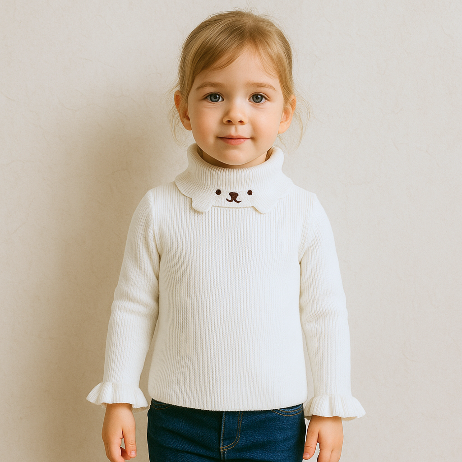Smile Baby Girls’ Premium Ribbed Collar Sweater (1–5 Years) – Multiple Colors