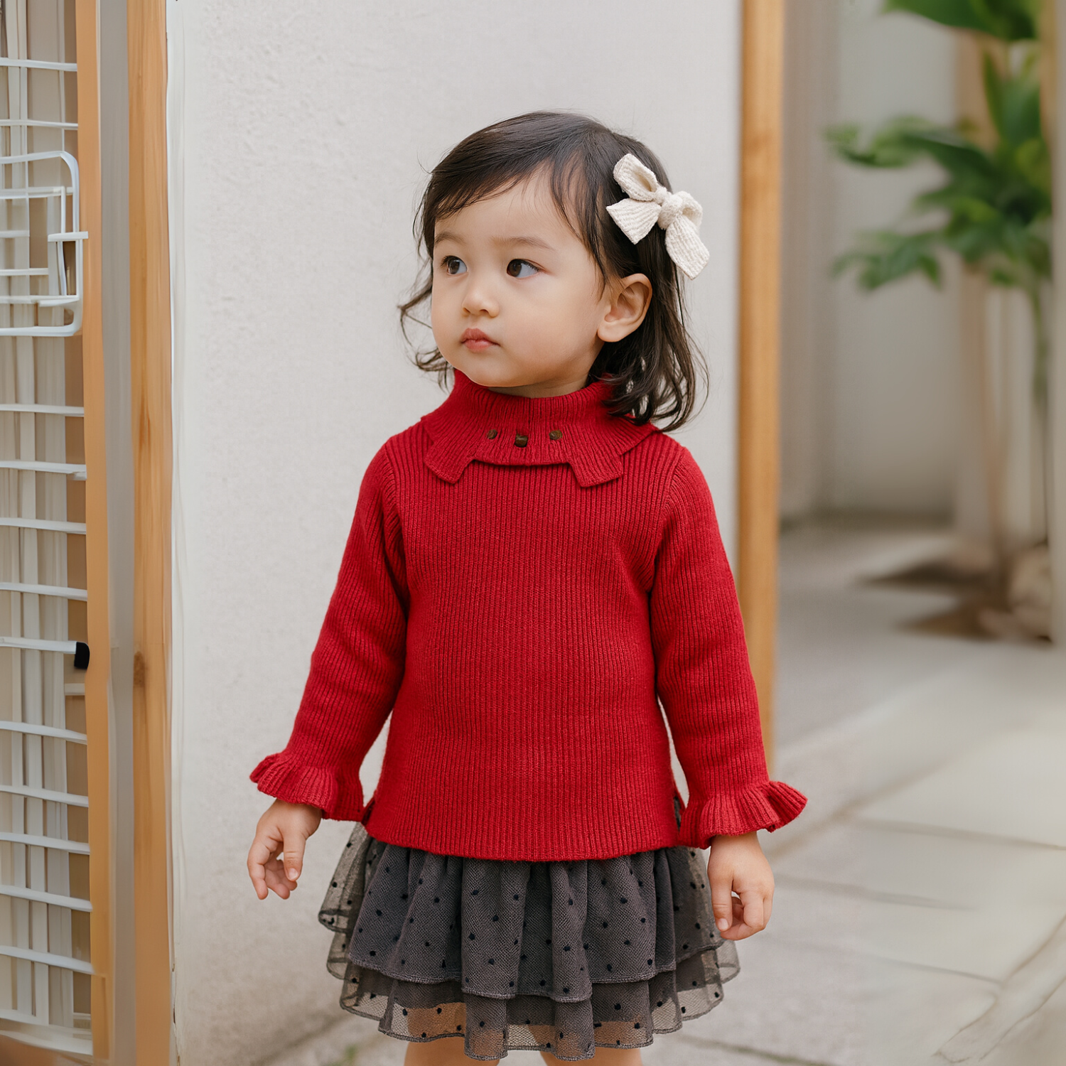 Smile Baby Girls’ Premium Ribbed Collar Sweater (1–5 Years) – Multiple Colors