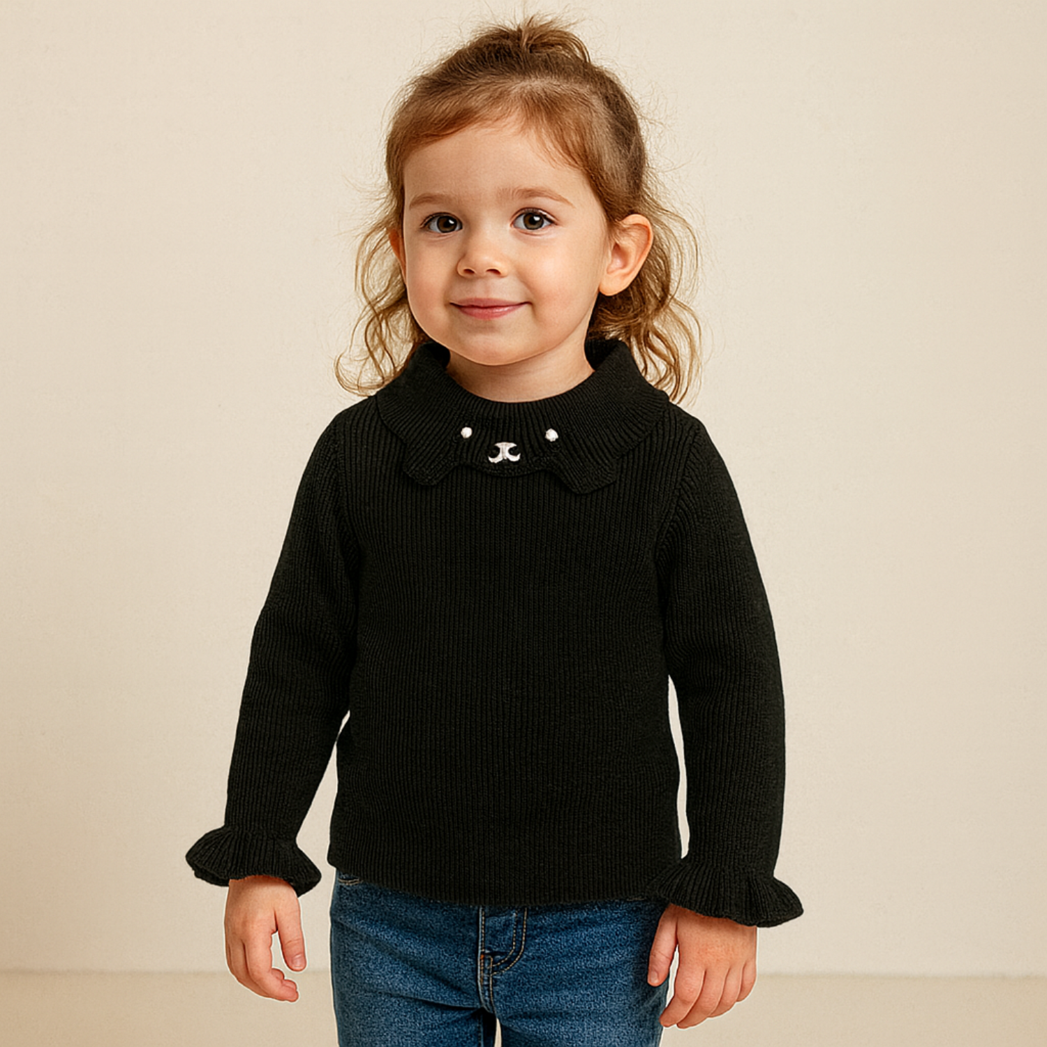 Smile Baby Girls’ Premium Ribbed Collar Sweater (1–5 Years) – Multiple Colors