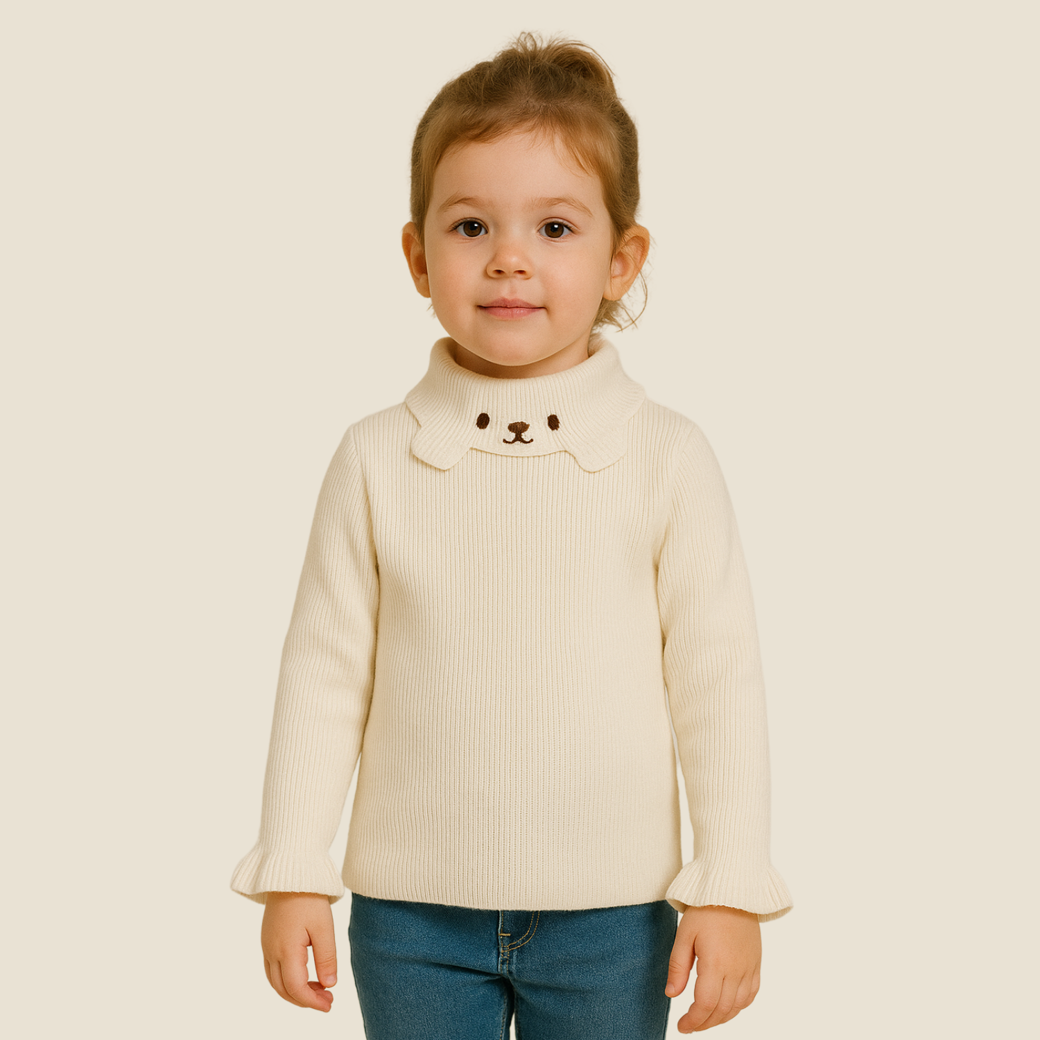 Smile Baby Girls’ Premium Ribbed Collar Sweater (1–5 Years) – Multiple Colors