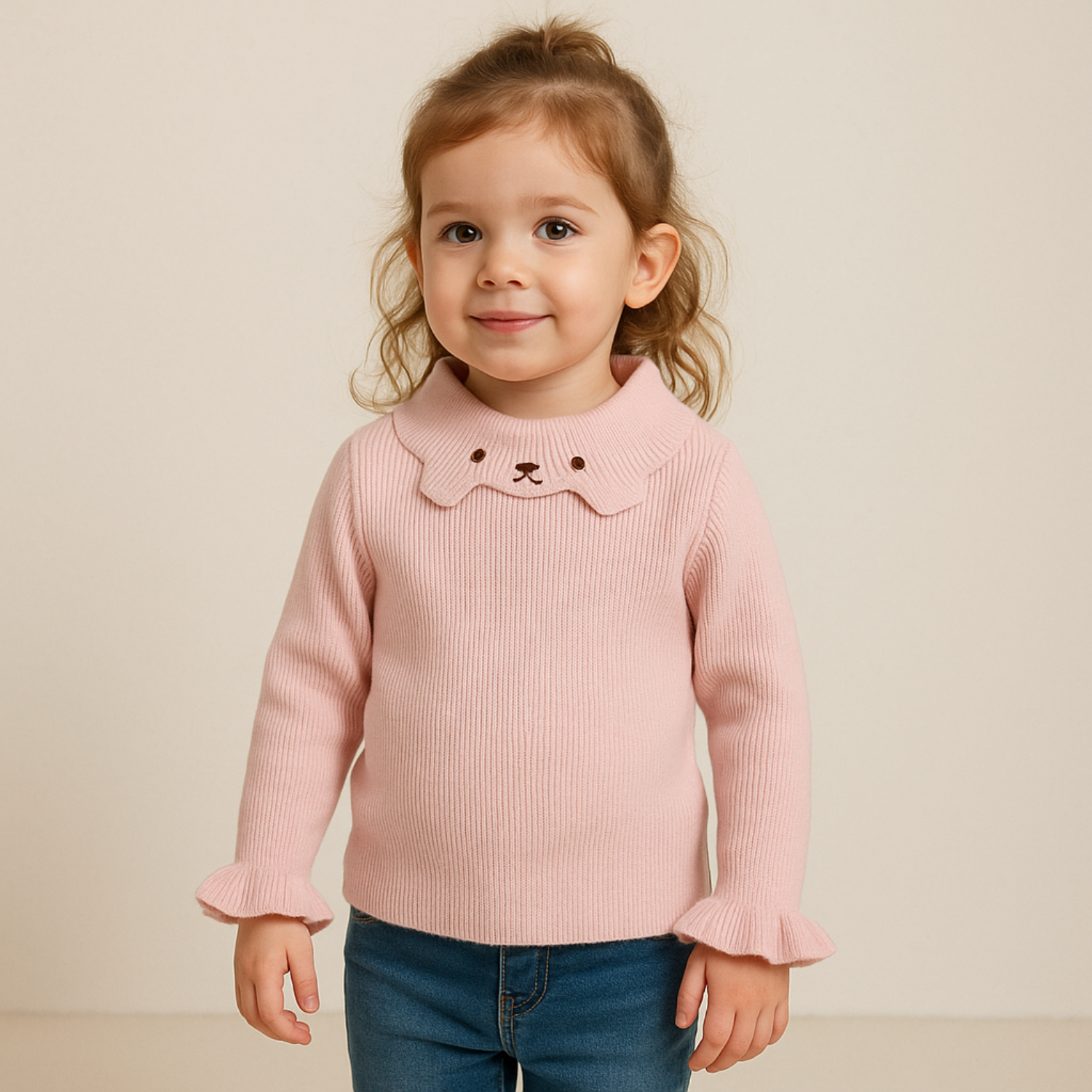 Smile Baby Girls’ Premium Ribbed Collar Sweater (1–5 Years) – Multiple Colors