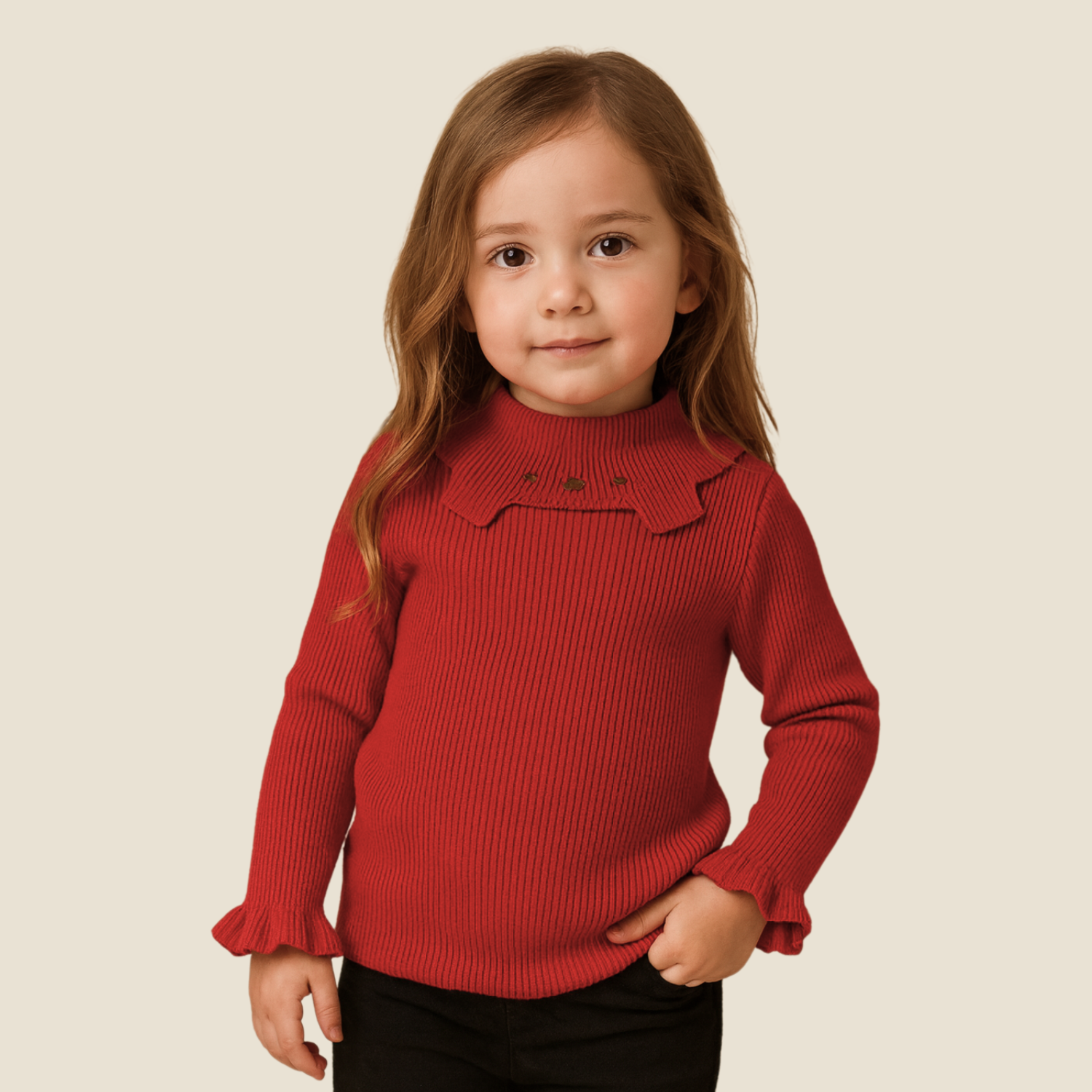 Smile Baby Girls’ Premium Ribbed Collar Sweater (1–5 Years) – Multiple Colors