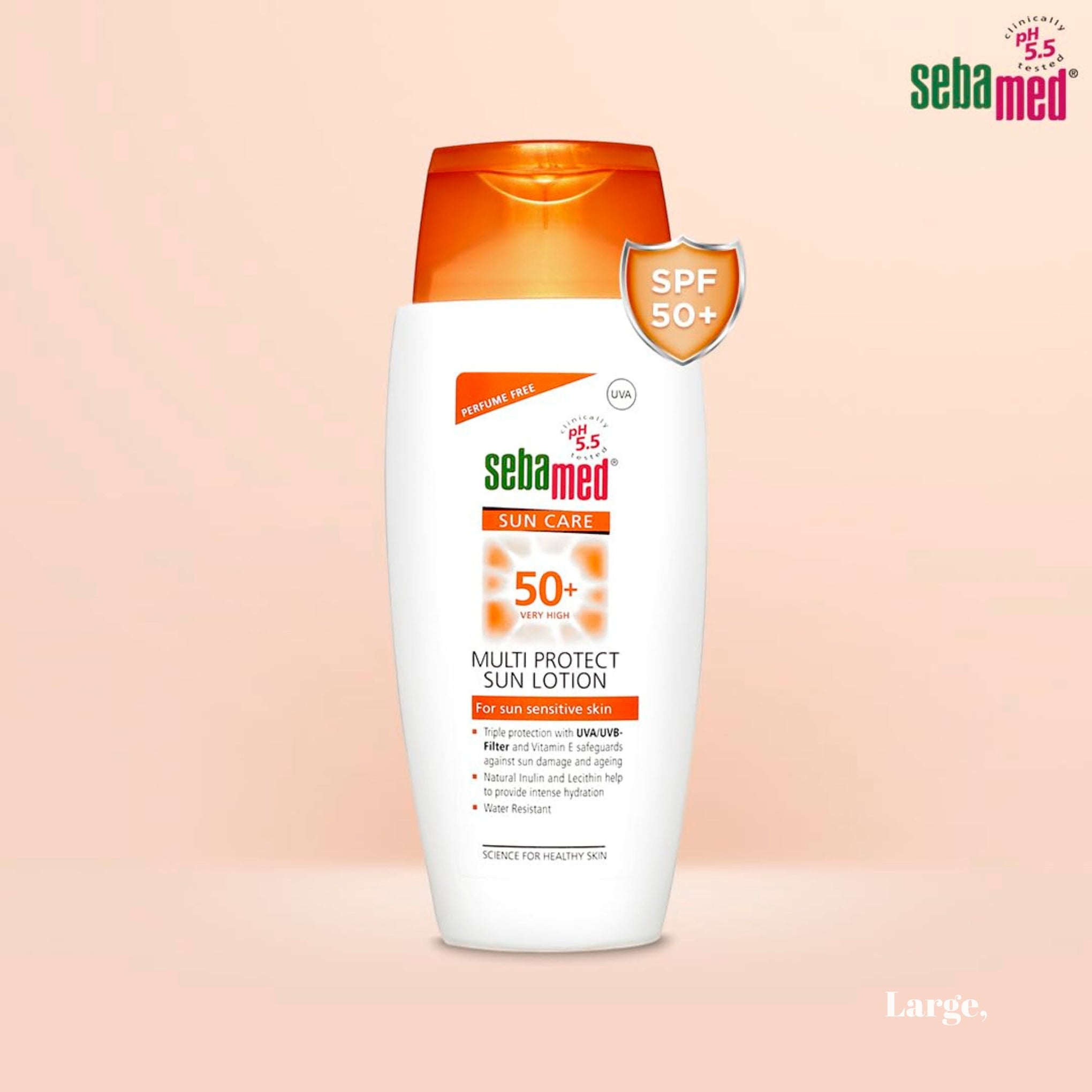 Sebamed Multi Protect Sun lotion SPF 50, 150 ml I UVA/UVB Protection filter I Water resistant sunscreen with pH 5.5 I Vitamin E I men & women I Suitable for children I Clinically tested.