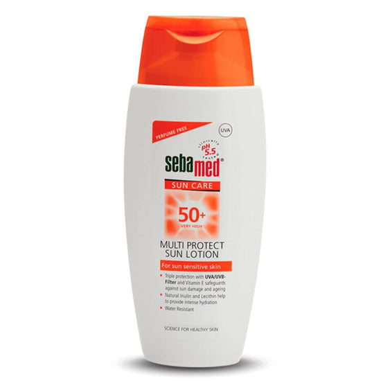 Sebamed Multi Protect Sun lotion SPF 50, 150 ml I UVA/UVB Protection filter I Water resistant sunscreen with pH 5.5 I Vitamin E I men & women I Suitable for children I Clinically tested.