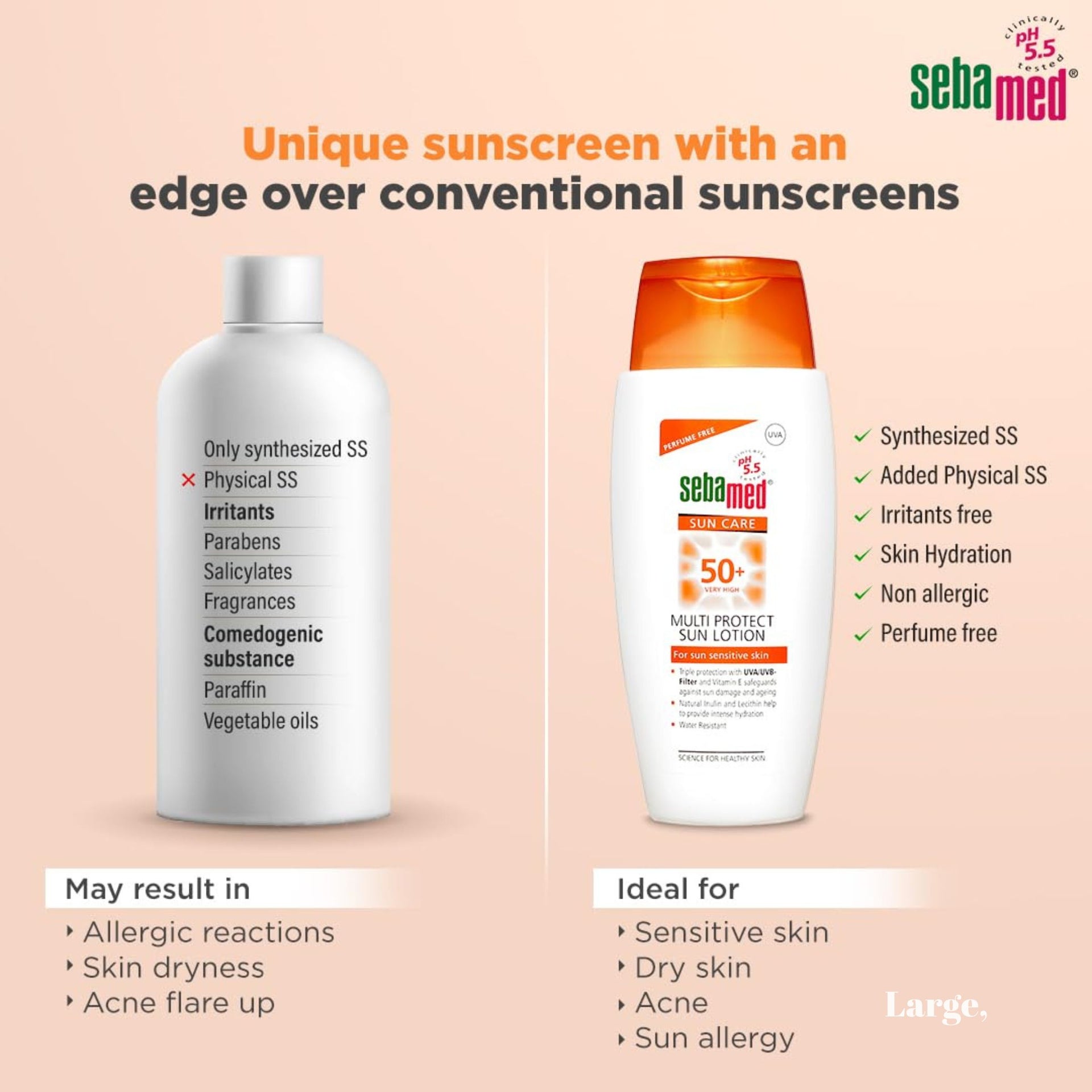Sebamed Multi Protect Sun lotion SPF 50, 150 ml I UVA/UVB Protection filter I Water resistant sunscreen with pH 5.5 I Vitamin E I men & women I Suitable for children I Clinically tested.