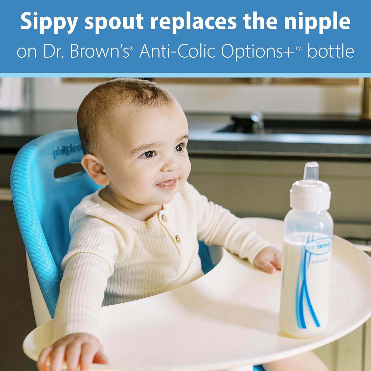 Dr. Brown's Options+ Narrow Neck Sippy Spouts for Baby Bottles | 100% Silicone Spill-Proof Transition Spout | Fits 4oz & 8oz Narrow Bottles | BPA-Free | 2 Pack