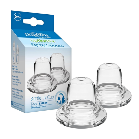 Dr. Brown's Options+ Narrow Neck Sippy Spouts for Baby Bottles | 100% Silicone Spill-Proof Transition Spout | Fits 4oz & 8oz Narrow Bottles | BPA-Free | 2 Pack