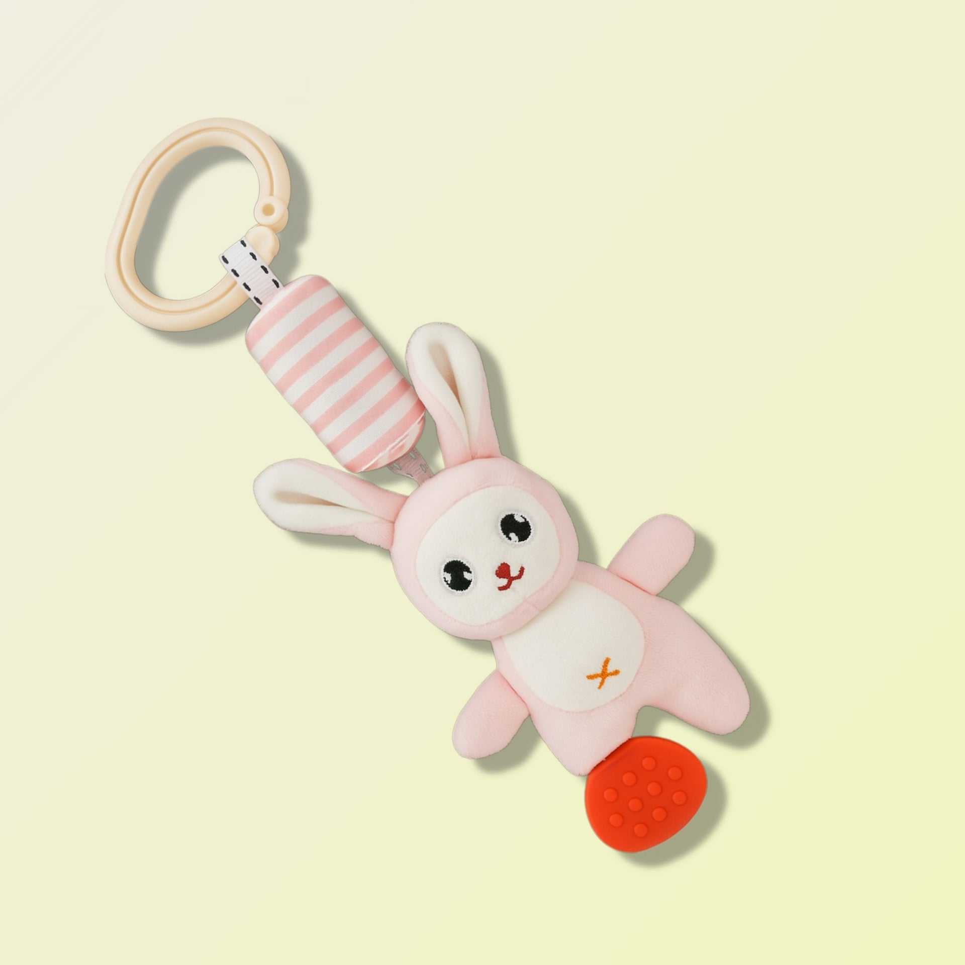 Smile Baby Hanging Bunny Plush Toy – Soft Rattle & Teether | Pink Rabbit | Stroller/Crib Hanging Toy for Newborns & Infants