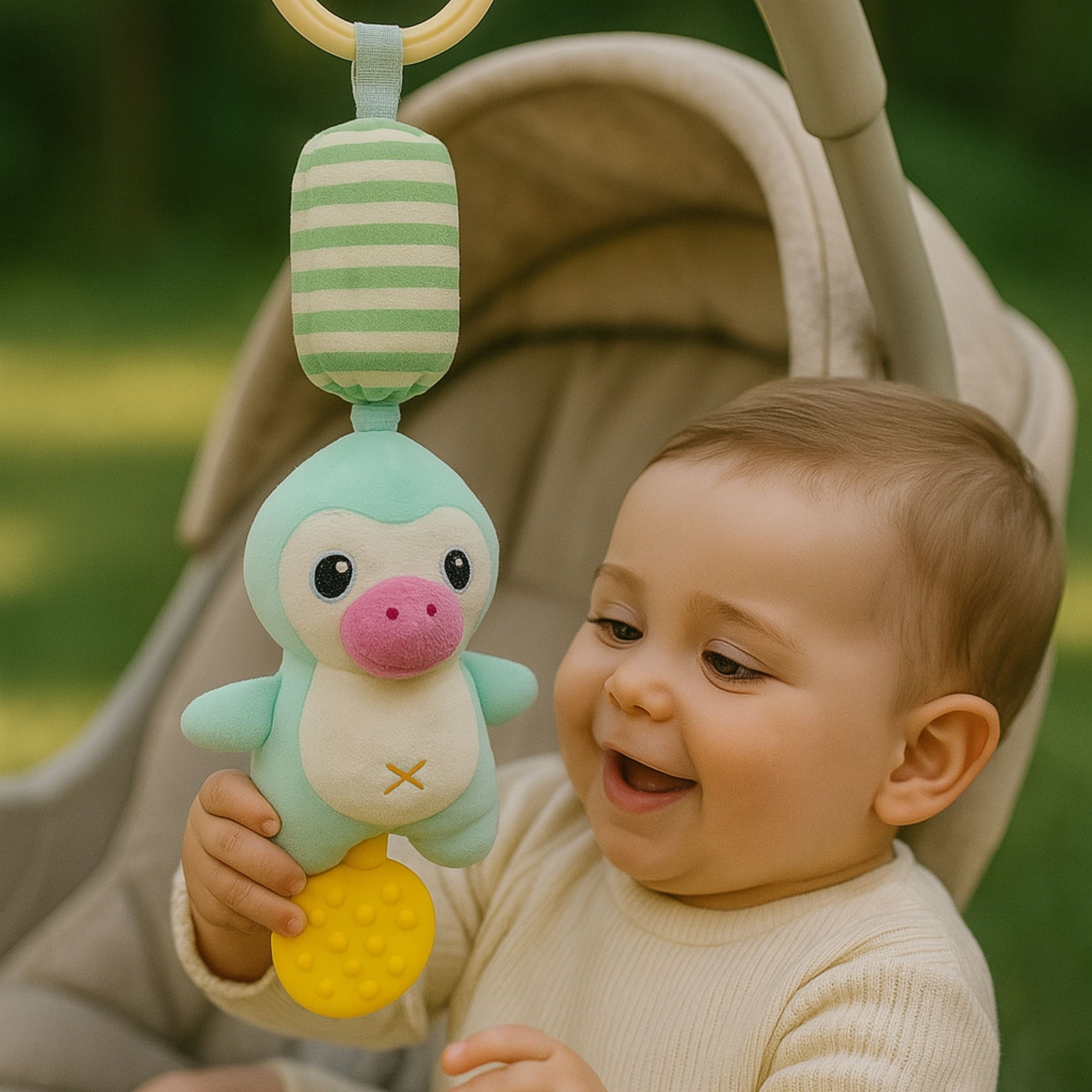 Smile Baby Hanging Soft Plush Toy – Penguin Design | Rattle & Teether Combo | Baby Stroller Hanging Toy