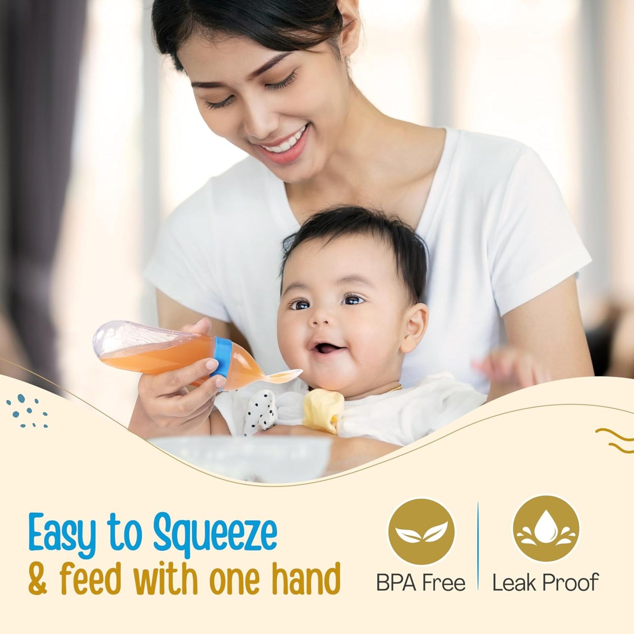LuvLap Silicone Easy Squeezy Baby Spoon Food Feeder, 4M+, (Blue)
