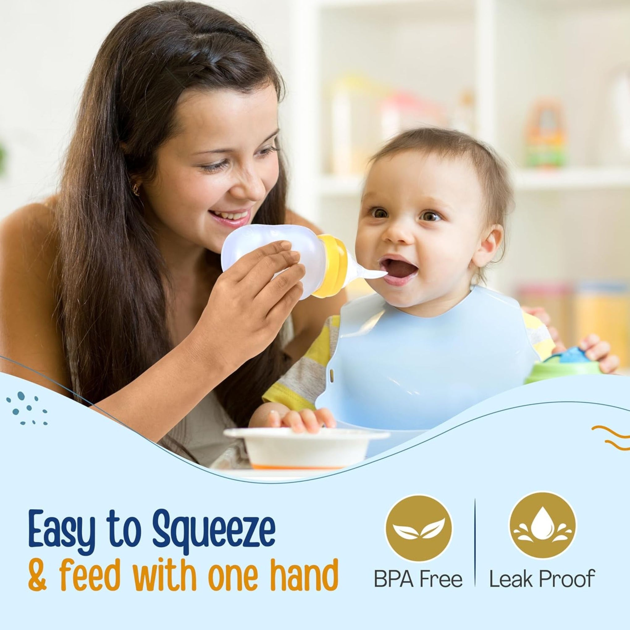 LuvLap Silicone Easy Squeezy Baby Spoon Food Feeder, 4M+, 180ml, (Yellow)