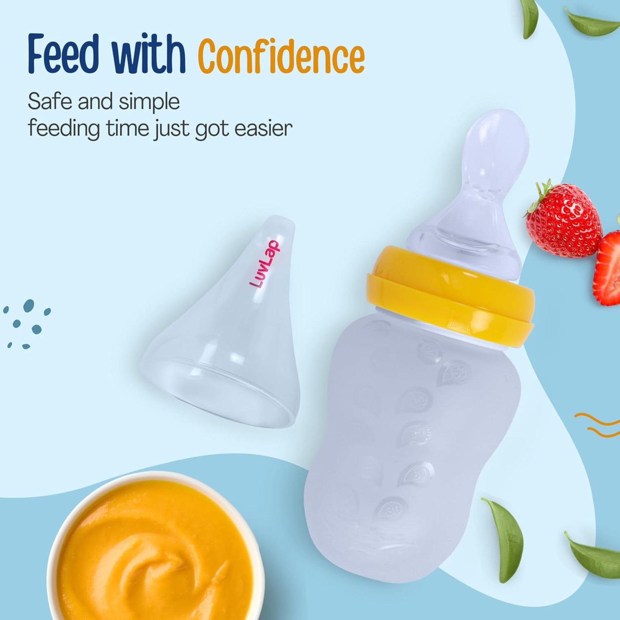 LuvLap Silicone Easy Squeezy Baby Spoon Food Feeder, 4M+, 180ml, (Yellow)