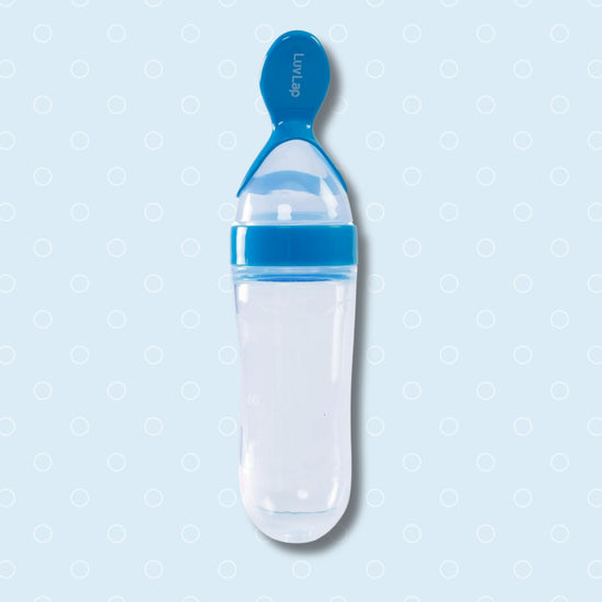 LuvLap Silicone Easy Squeezy Baby Spoon Food Feeder, 4M+, (Blue)