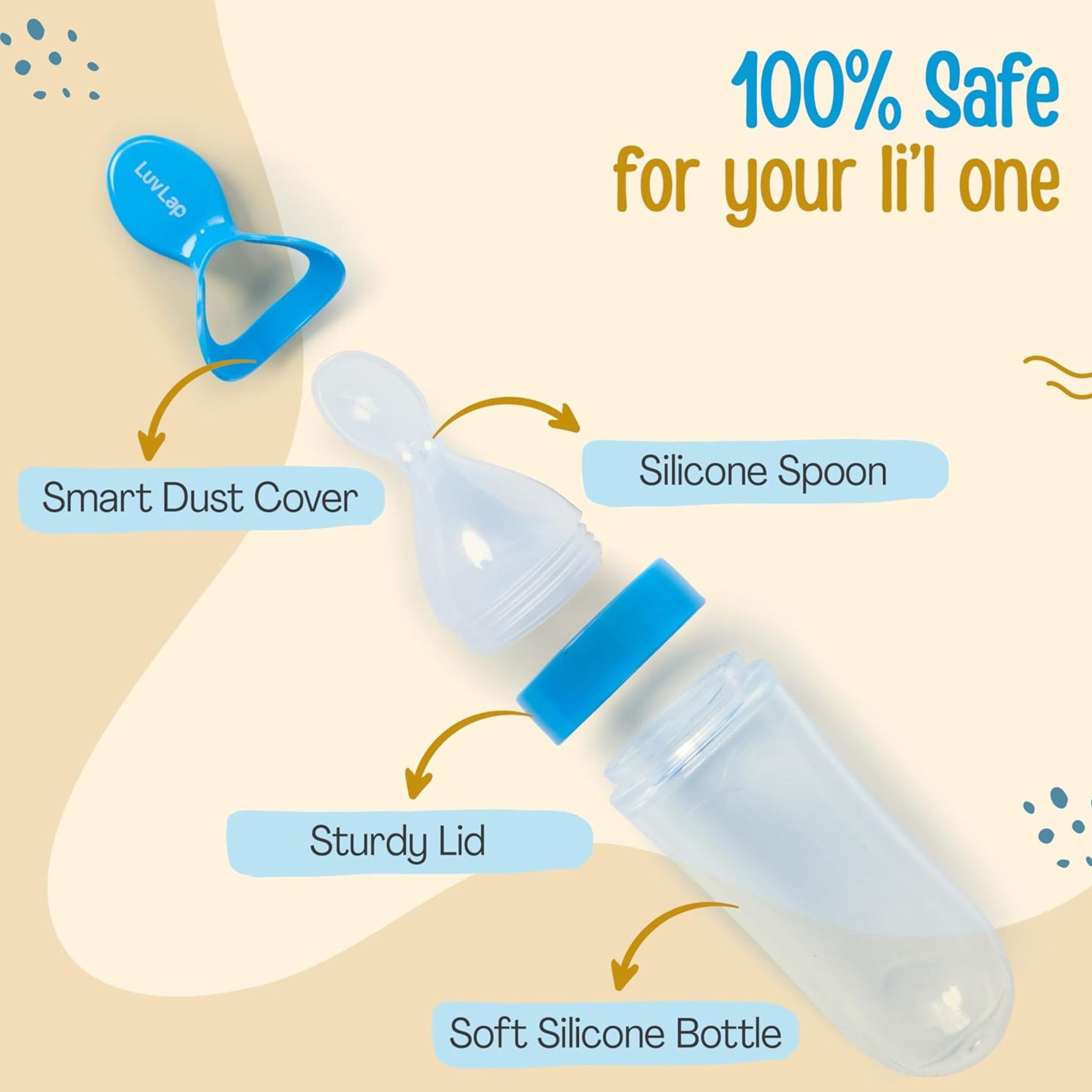 LuvLap Silicone Easy Squeezy Baby Spoon Food Feeder, 4M+, (Blue)