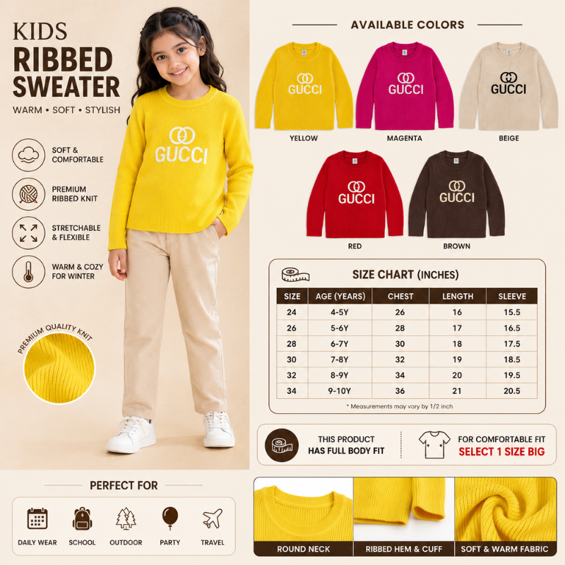 Smile Baby Girls Ribbed Knit Sweater | Full Sleeve Winter Sweater for Girls