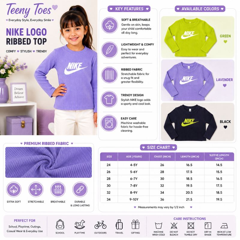 Smile Baby Girls Ribbed Full Sleeve Top | Trendy Casual Winter Top