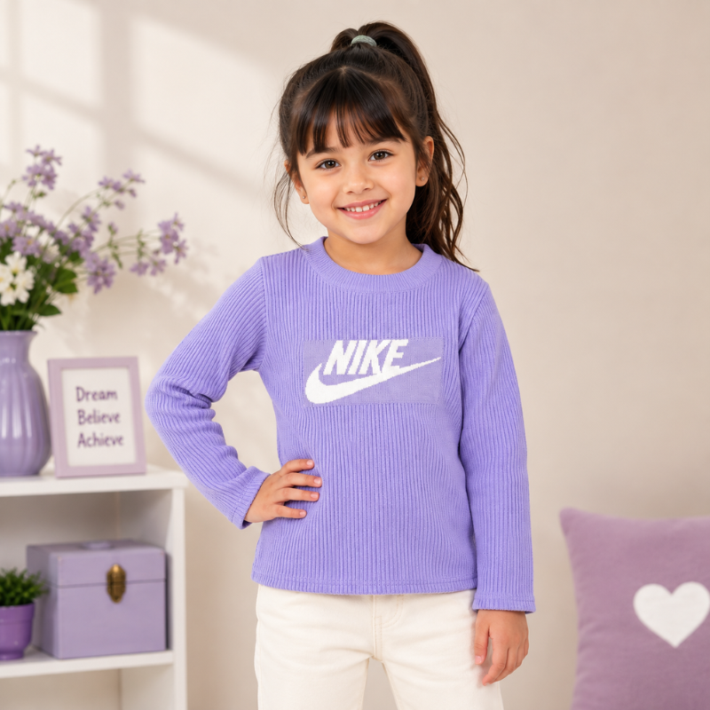 Smile Baby Girls Ribbed Full Sleeve Top | Trendy Casual Winter Top