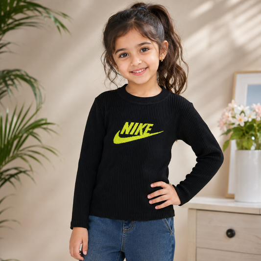 Smile Baby Girls Ribbed Full Sleeve Top | Trendy Casual Winter Top