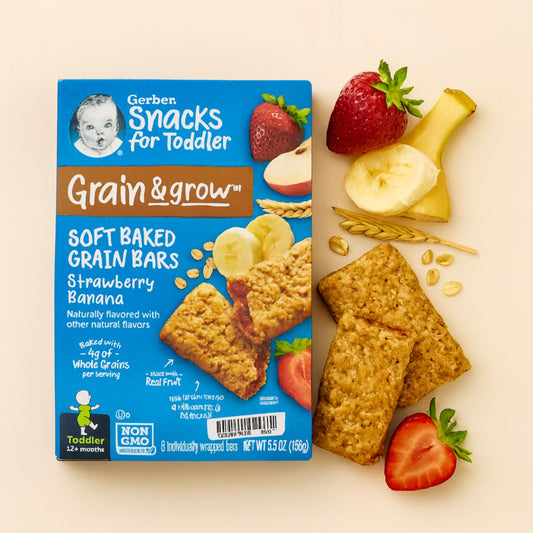 Gerber Grain & Grow Soft Baked Grain Bars – Strawberry Banana | Toddler Snack Bars | Non-GMO | 8 Individually Wrapped Bars