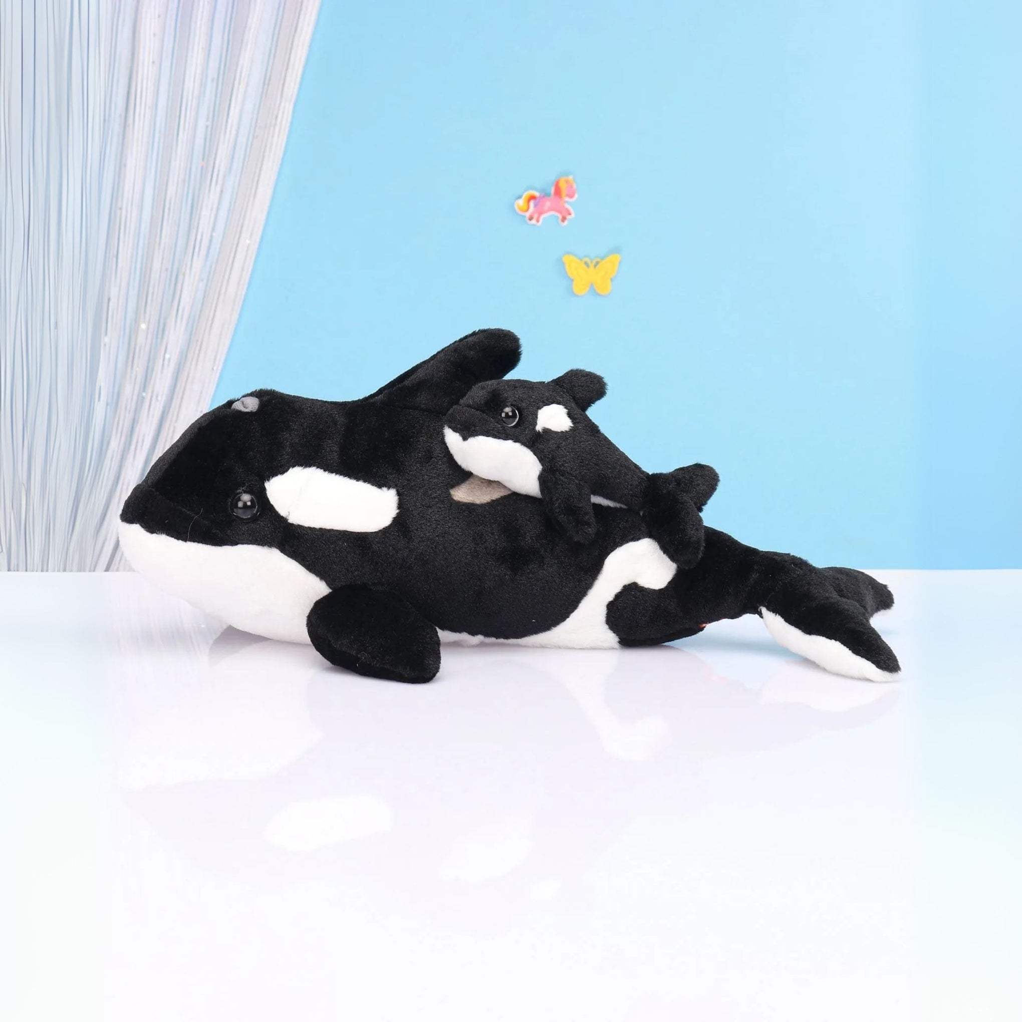 WILD REPUBLIC Mom and Baby Dolphin Black, Stuffed Animal, 14 Inches, Gift for Kids, Plush Toy, SOFT TOYS