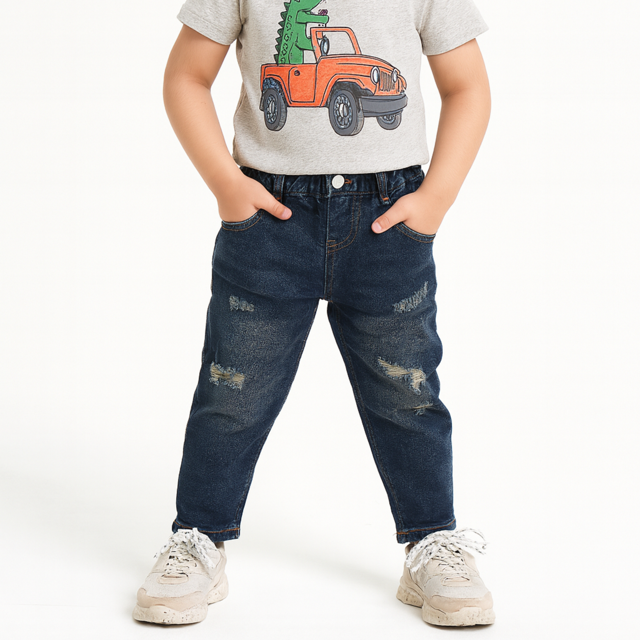 Smile Baby Boys Dark Denim Jeans (Age 3–9 Years) – Stylish Distressed Fit