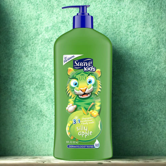 Suave Silly Apple 3-in-1 Shampoo & Conditioner, Body Wash for baby, green color , 532ML
