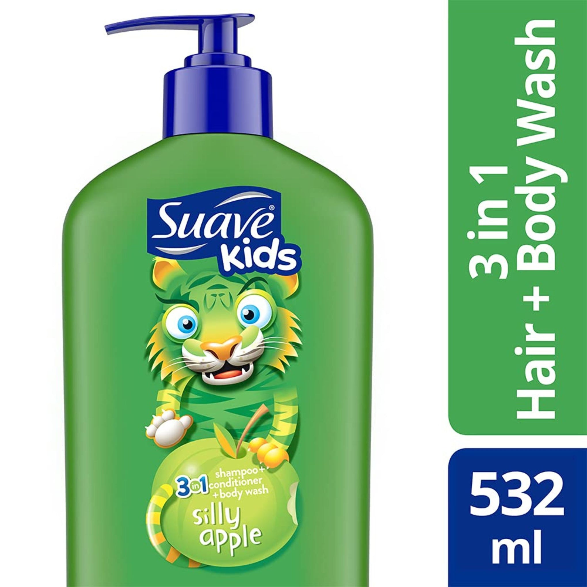 Suave Silly Apple 3-in-1 Shampoo & Conditioner, Body Wash for baby, green color , 532ML