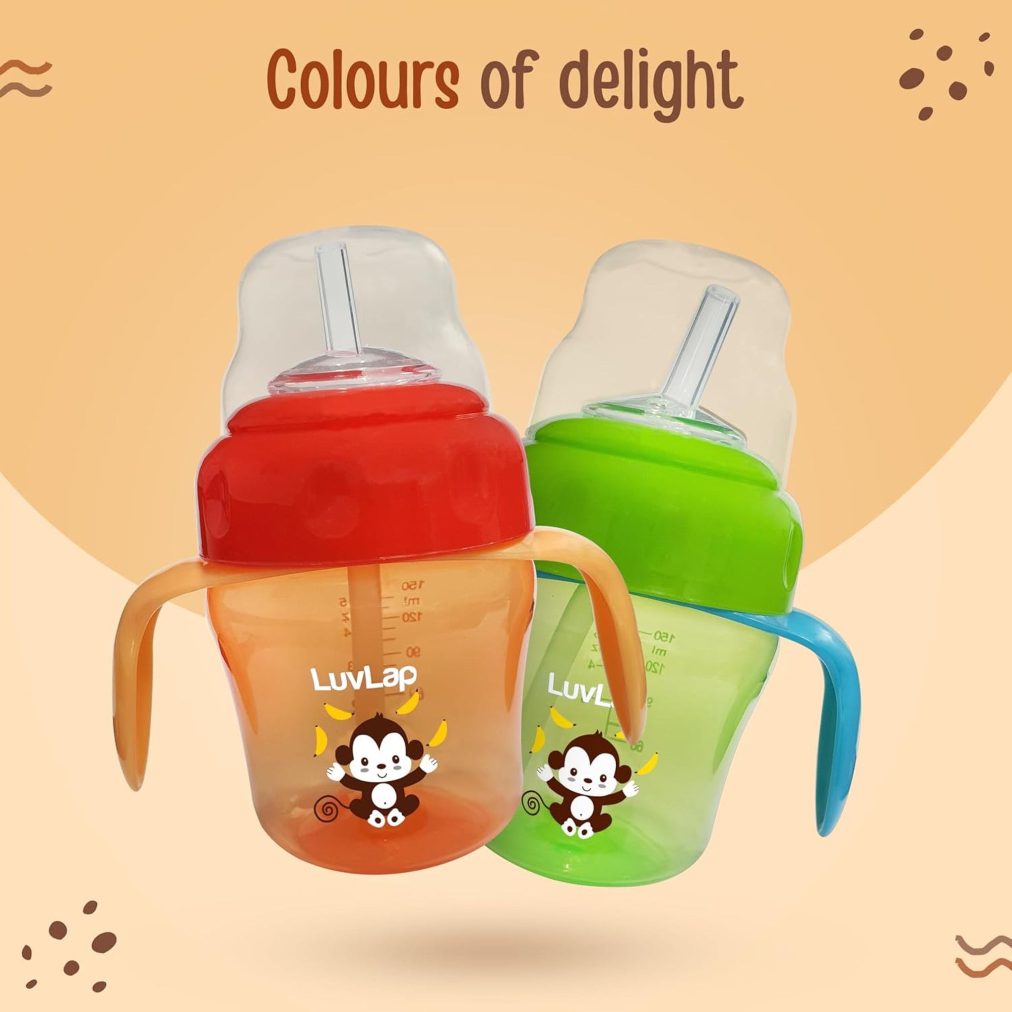 LuvLap Banana Time 150ml Anti Spill, Interchangeable Sipper / Sippy Cup with Soft Silicone Spout and Straw (Orange)