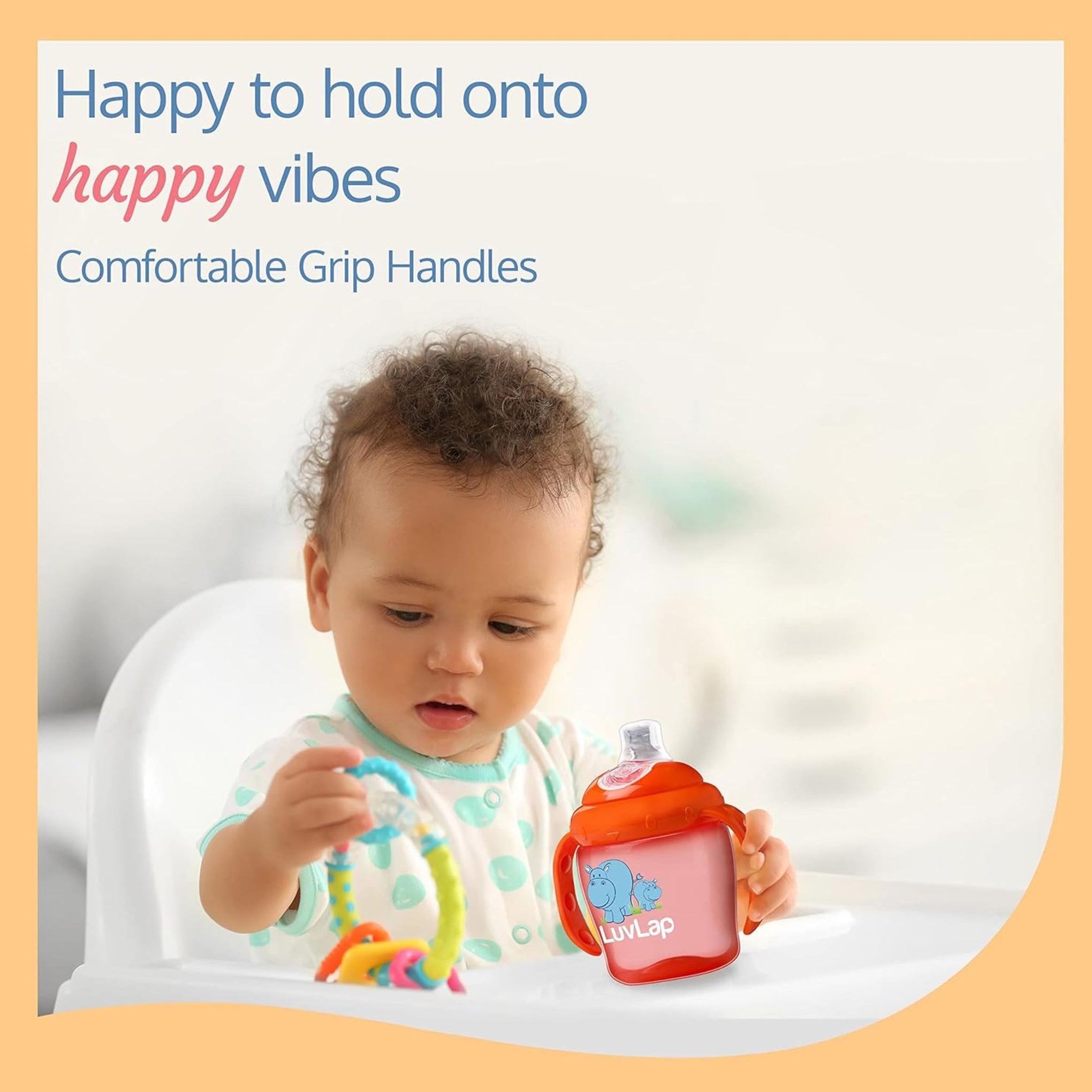 LuvLap Hippo Spout Sipper For Kids 225ml, Anti-Spill Sippy Cup with Soft Silicone Spout , Sipper with Handles (Orange)
