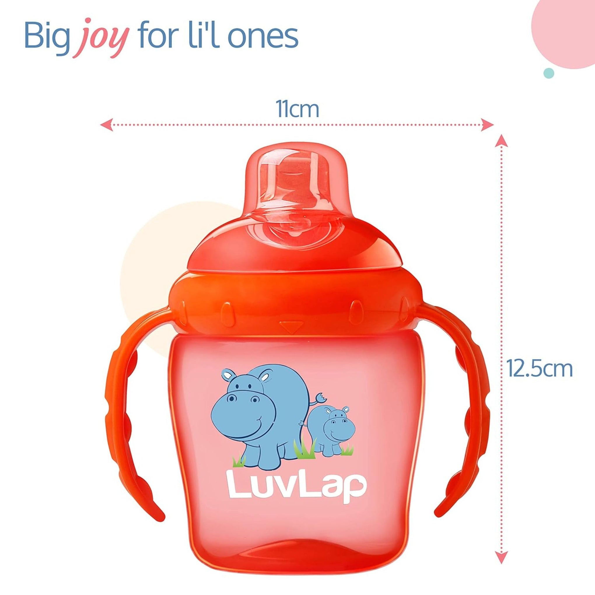 LuvLap Hippo Spout Sipper For Kids 225ml, Anti-Spill Sippy Cup with Soft Silicone Spout , Sipper with Handles (Orange)