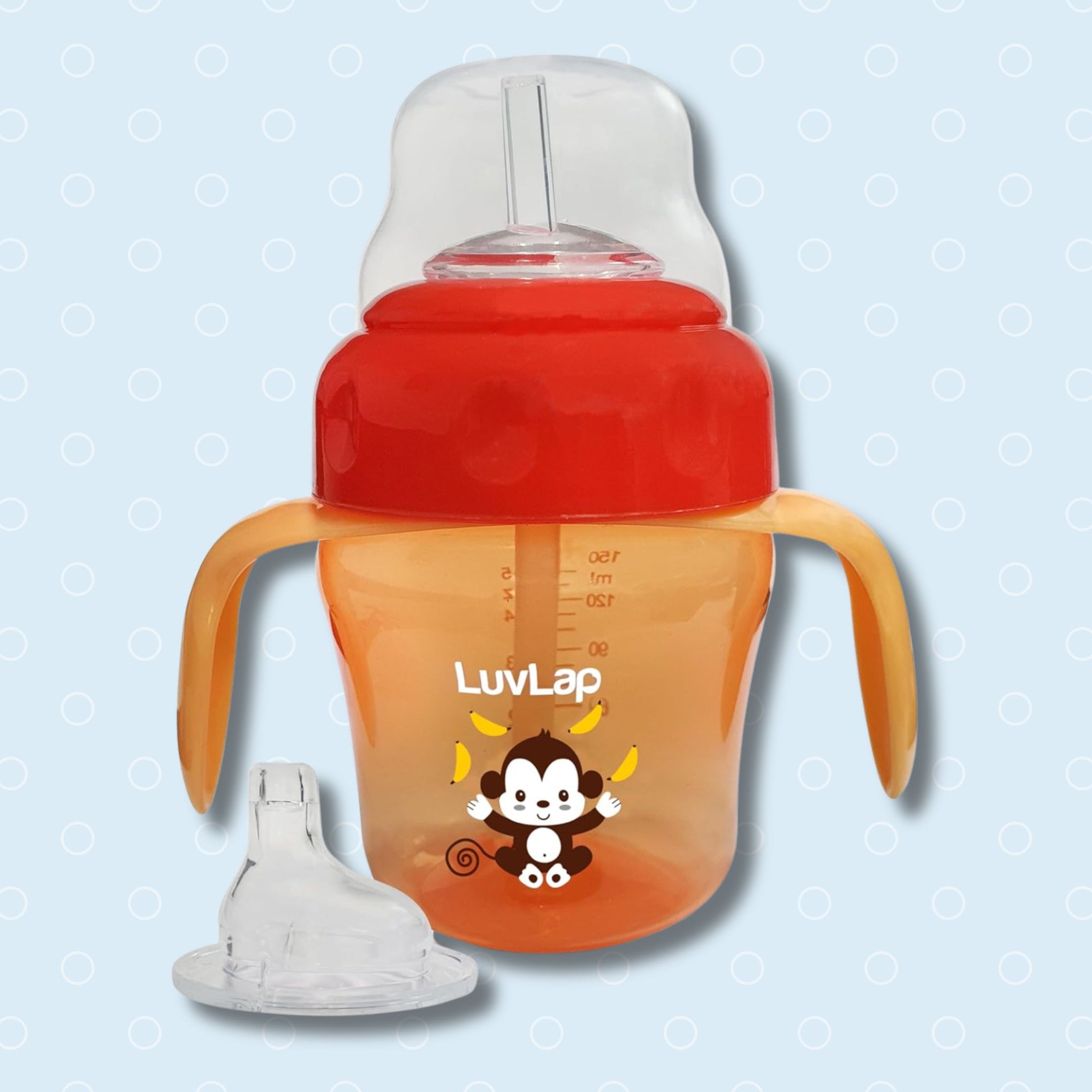 LuvLap Banana Time 150ml Anti Spill, Interchangeable Sipper / Sippy Cup with Soft Silicone Spout and Straw (Orange)