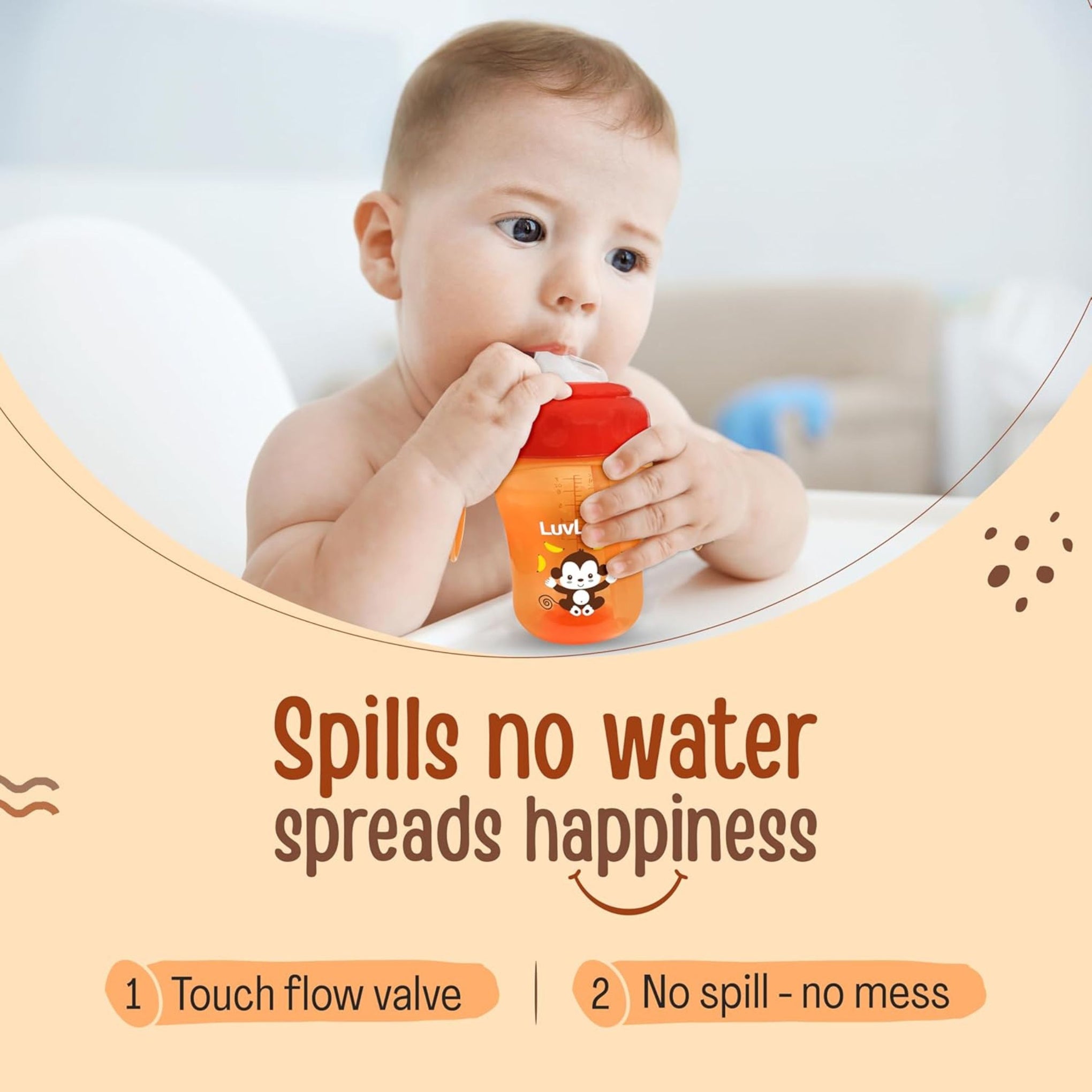 LuvLap Banana Time 150ml Anti Spill, Interchangeable Sipper / Sippy Cup with Soft Silicone Spout and Straw (Orange)