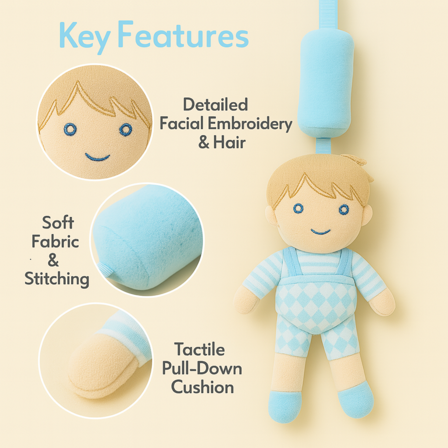 Smile Baby Hanging Plush Boy Doll Toy – Soft & Safe for Cribs, Strollers & Newborn Play