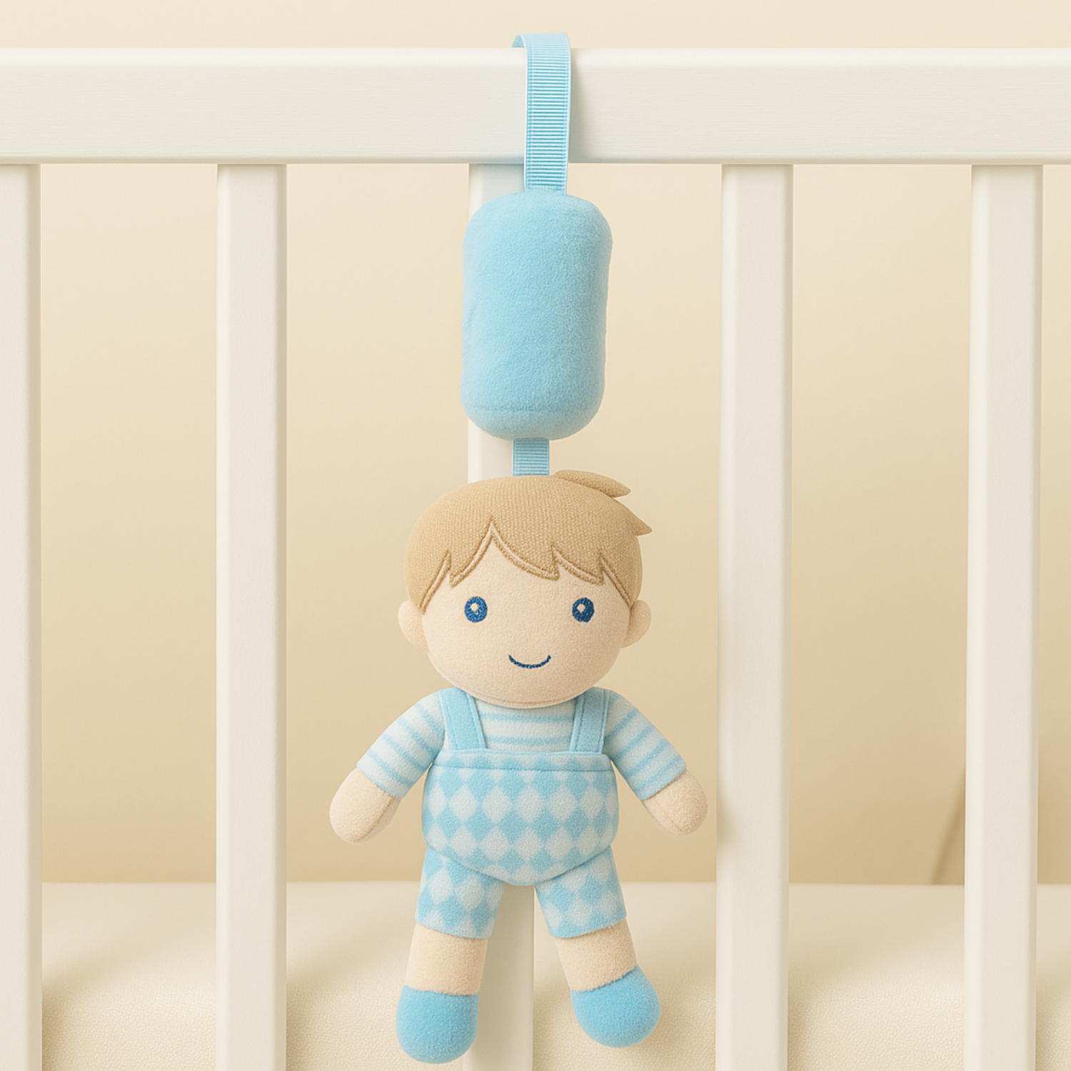 Smile Baby Hanging Plush Boy Doll Toy – Soft & Safe for Cribs, Strollers & Newborn Play