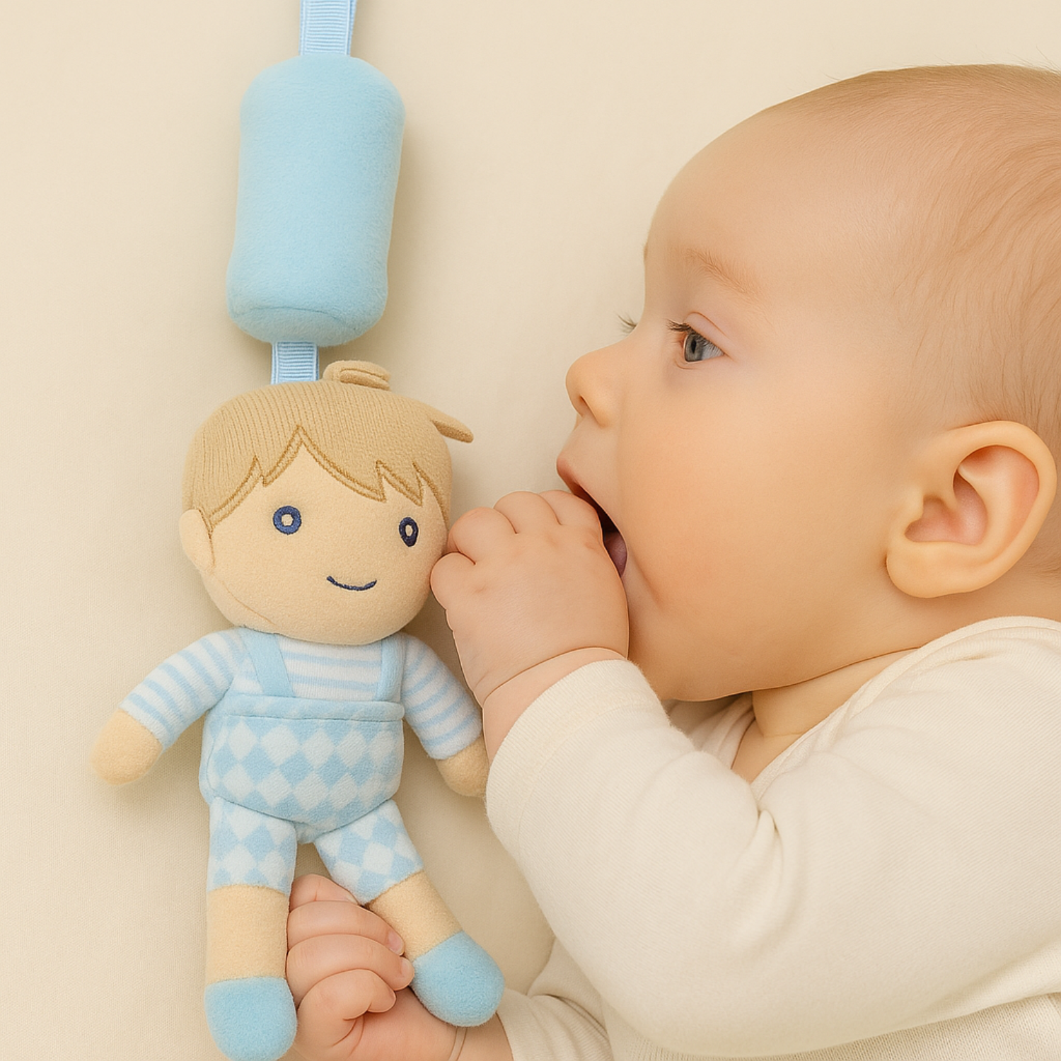 Smile Baby Hanging Plush Boy Doll Toy – Soft & Safe for Cribs, Strollers & Newborn Play