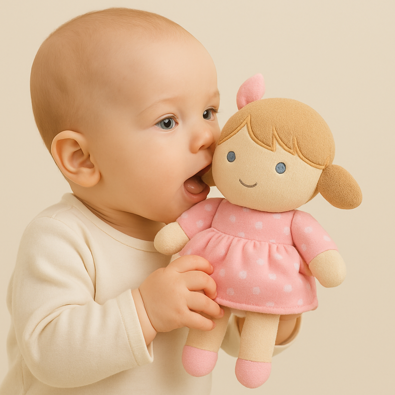 Smile Baby Hanging Plush Girl Doll Toy – Soft Pink Cuddly Toy for Cribs & Strollers