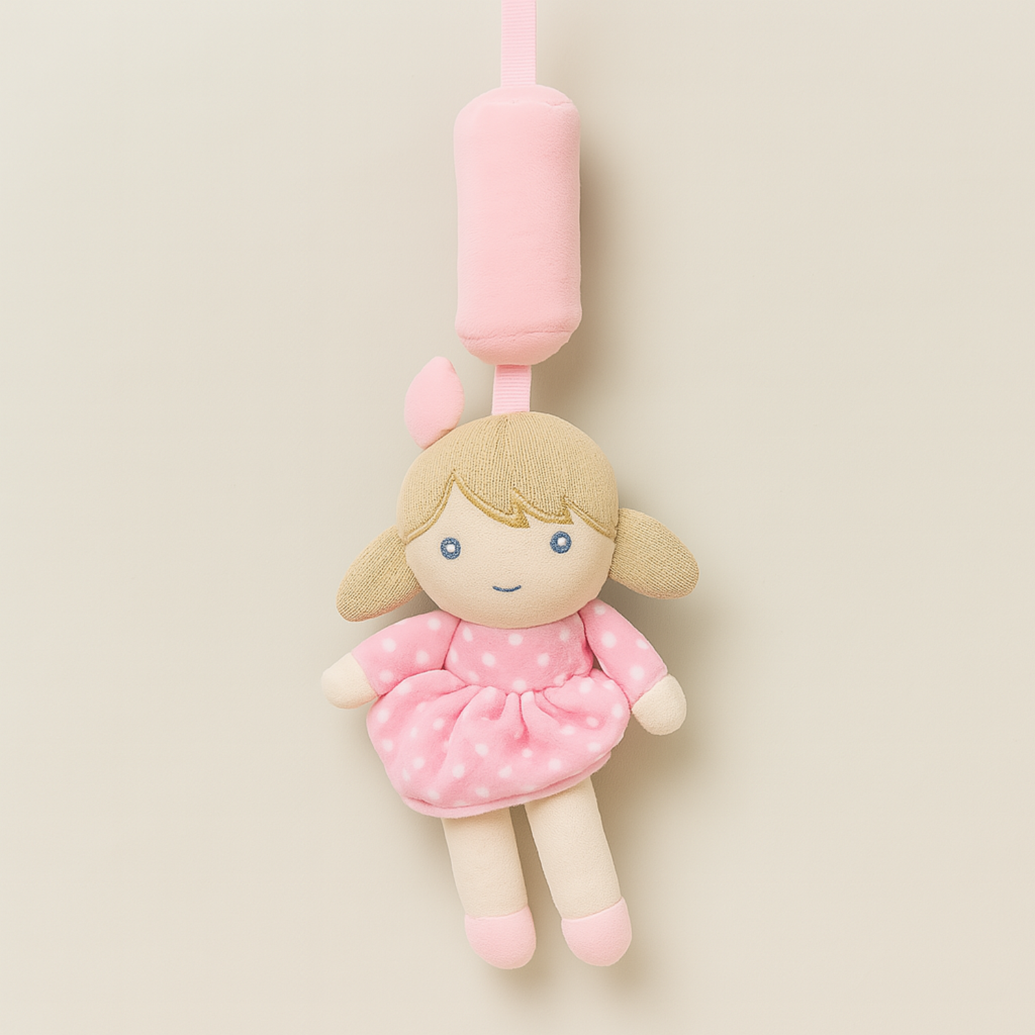 Smile Baby Hanging Plush Girl Doll Toy – Soft Pink Cuddly Toy for Cribs & Strollers