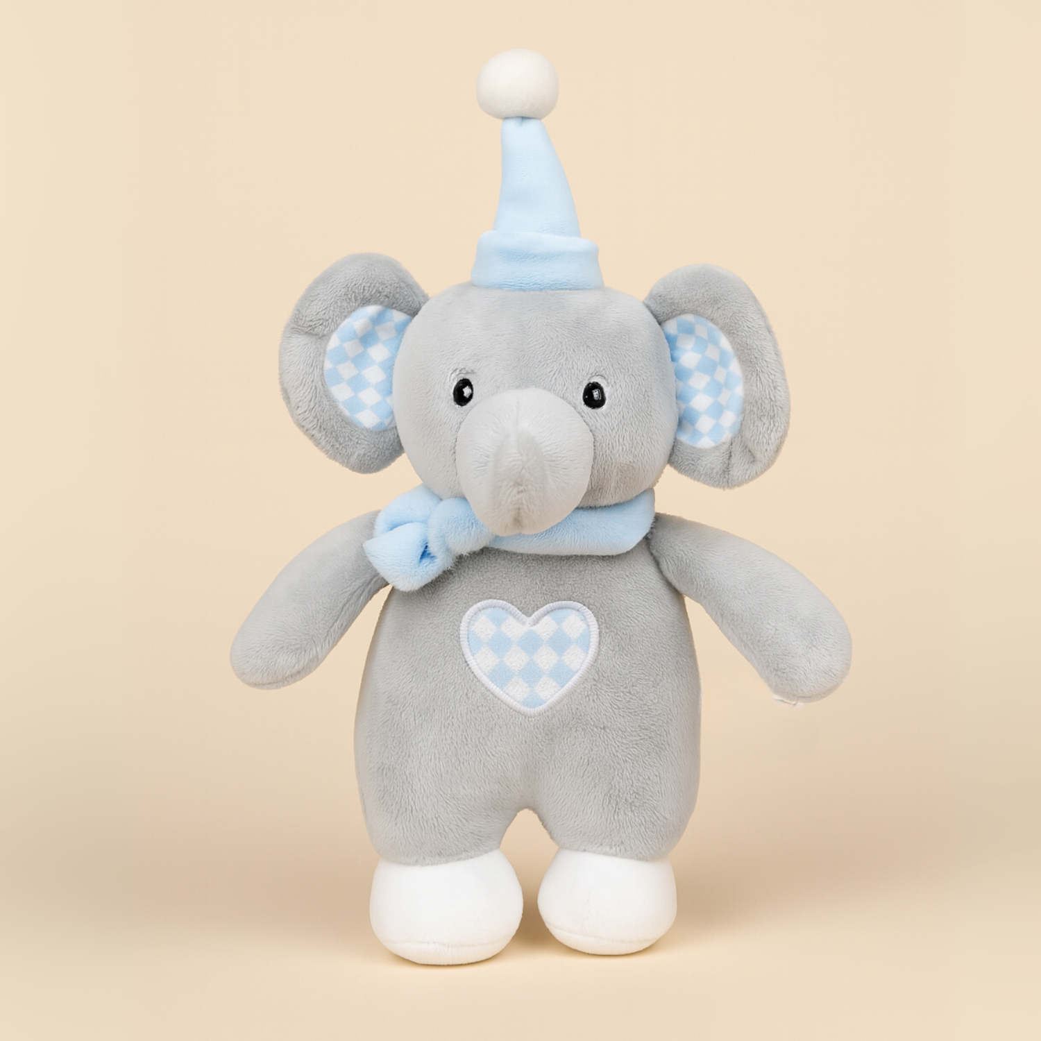 Smile Baby Soft Plush Elephant Toy – Ultra-Cuddly Grey & Blue Stuffed Animal for Infants | Safe for Newborns | Baby Shower Gift